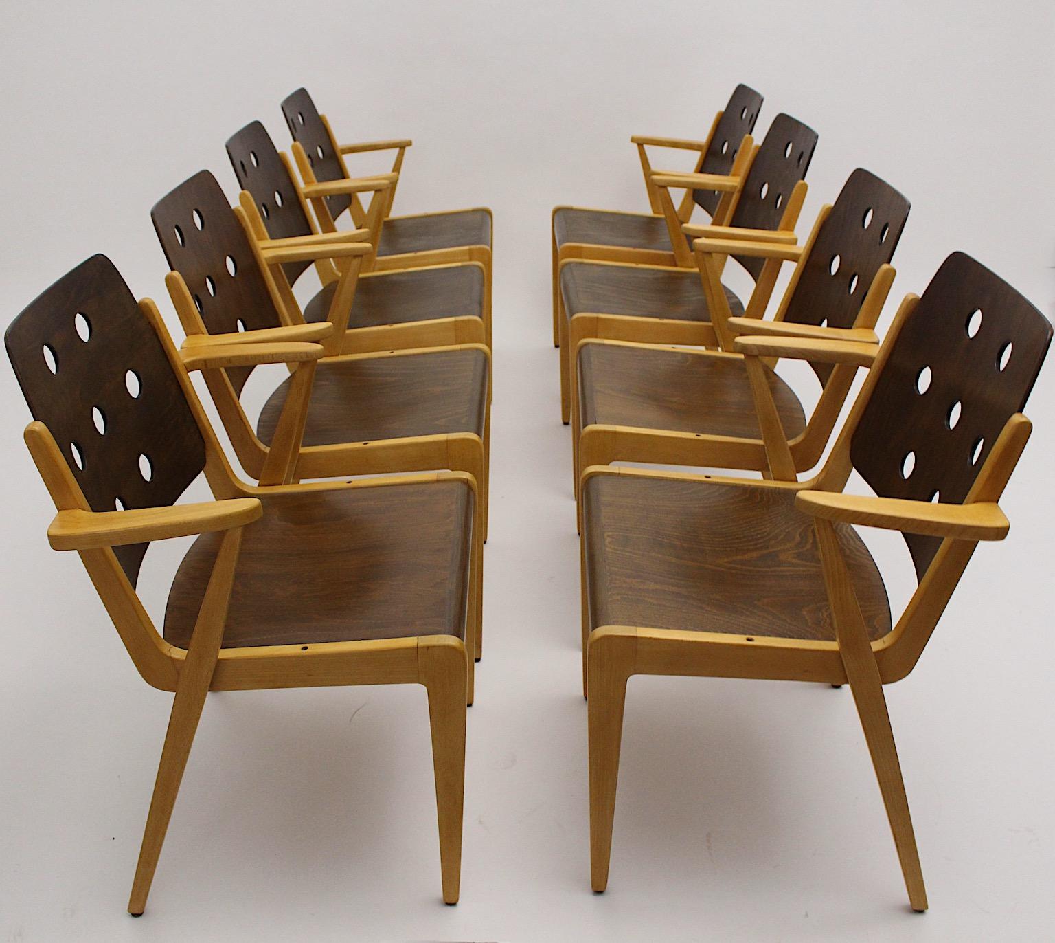 Franz Schuster Mid-Century Modern Vintage Twelve Bicolor Dining Chairs, Vienna 6