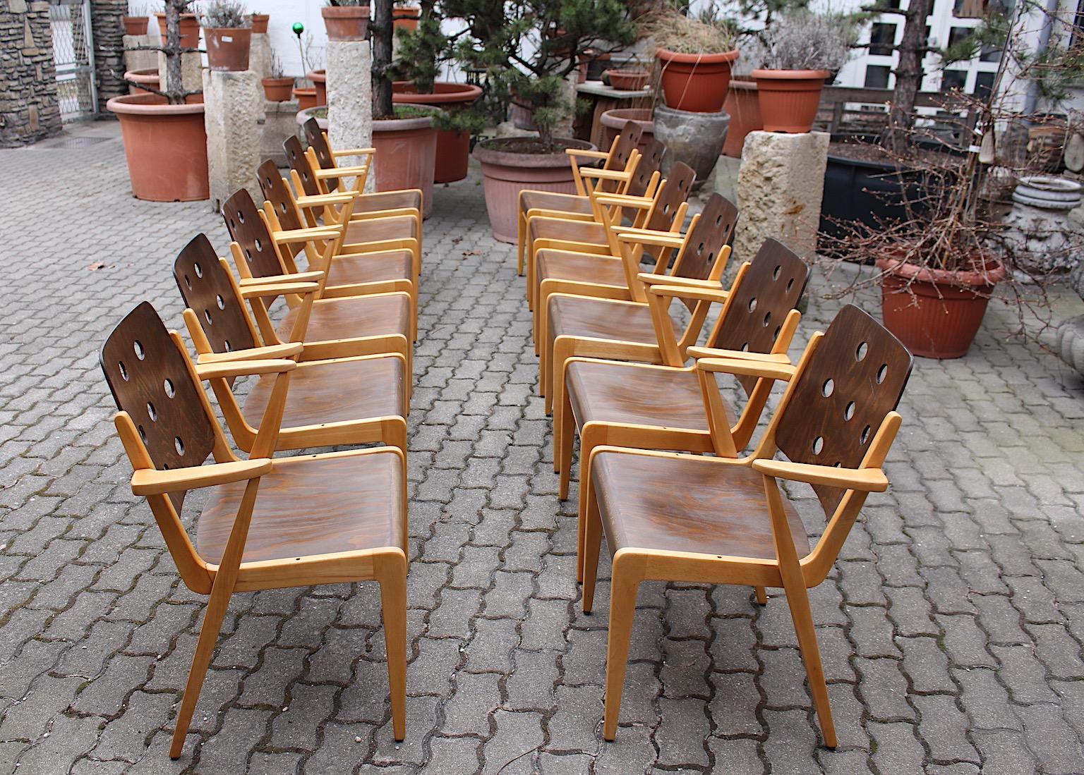 Franz Schuster Mid-Century Modern Vintage Twelve Bicolor Dining Chairs, Vienna 11