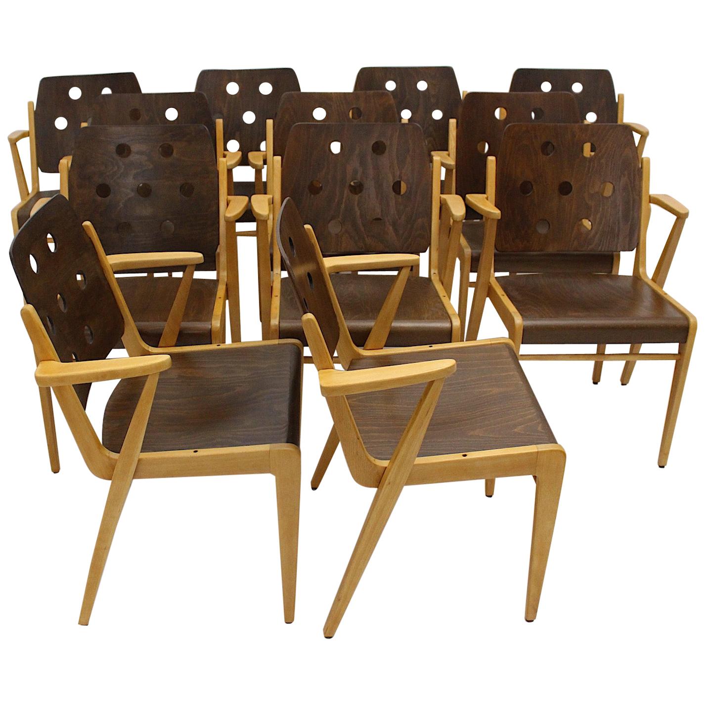 Franz Schuster Mid-Century Modern Vintage Twelve Bicolor Dining Chairs, Vienna