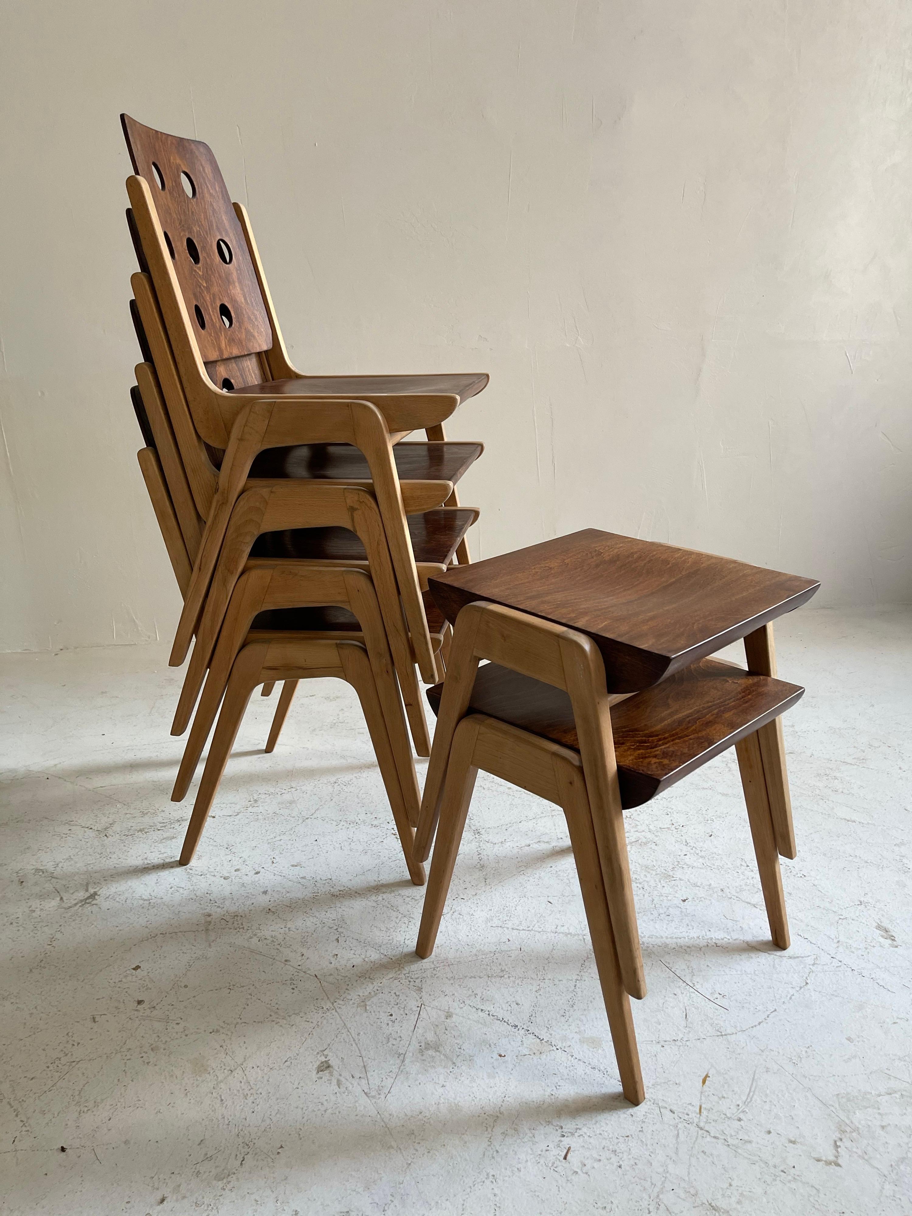 Franz Schuster Model 'Maestro' Dining Room Chairs & Stools, Austria, 1950s For Sale 4