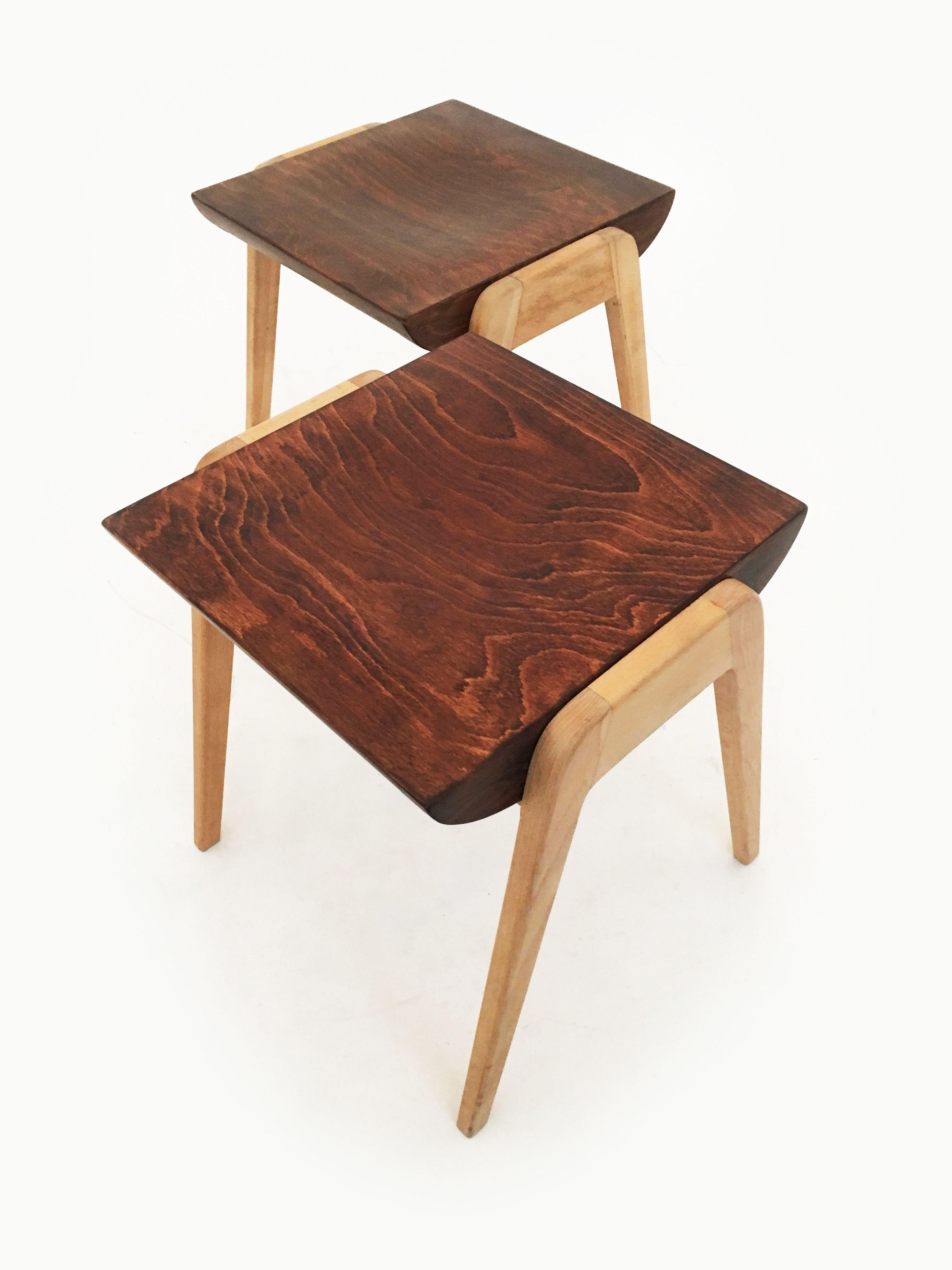 Stained Franz Schuster Stacking Stools Pair, Austria, 1950s For Sale
