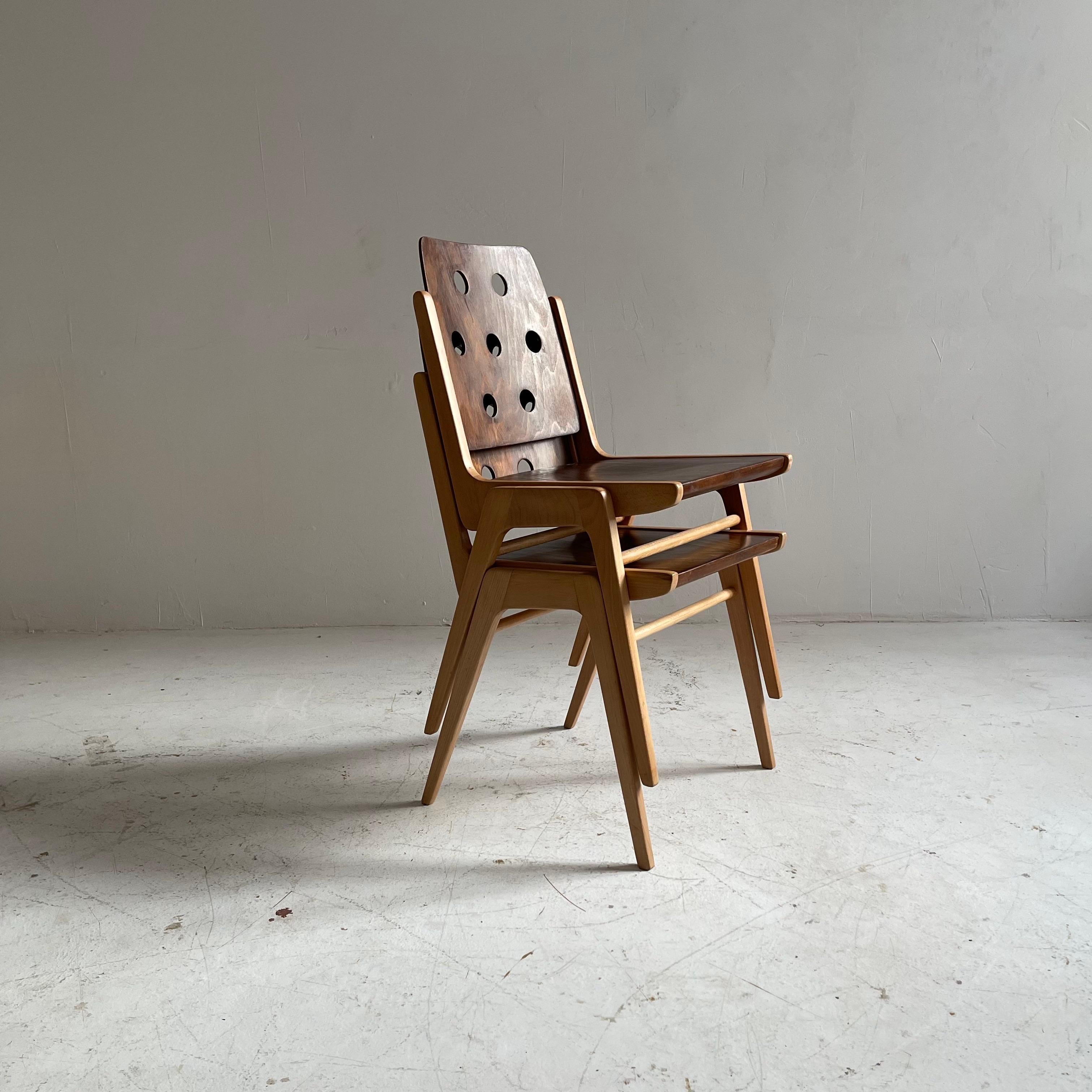 Franz Schuster Stacking Chair Set of Two, Austria 1955 For Sale 5