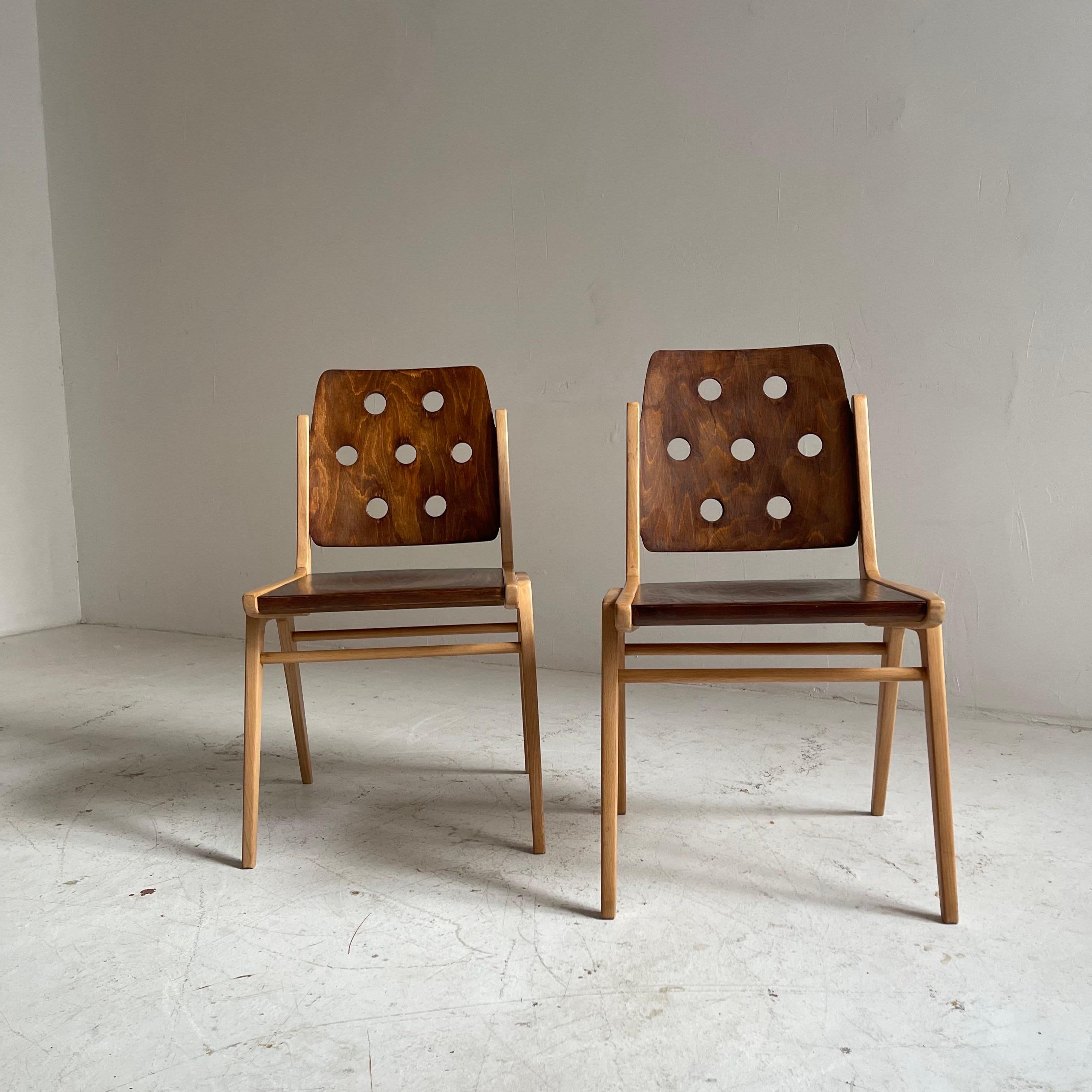 Mid-Century Modern Franz Schuster Stacking Chair Set of Two, Austria 1955 For Sale