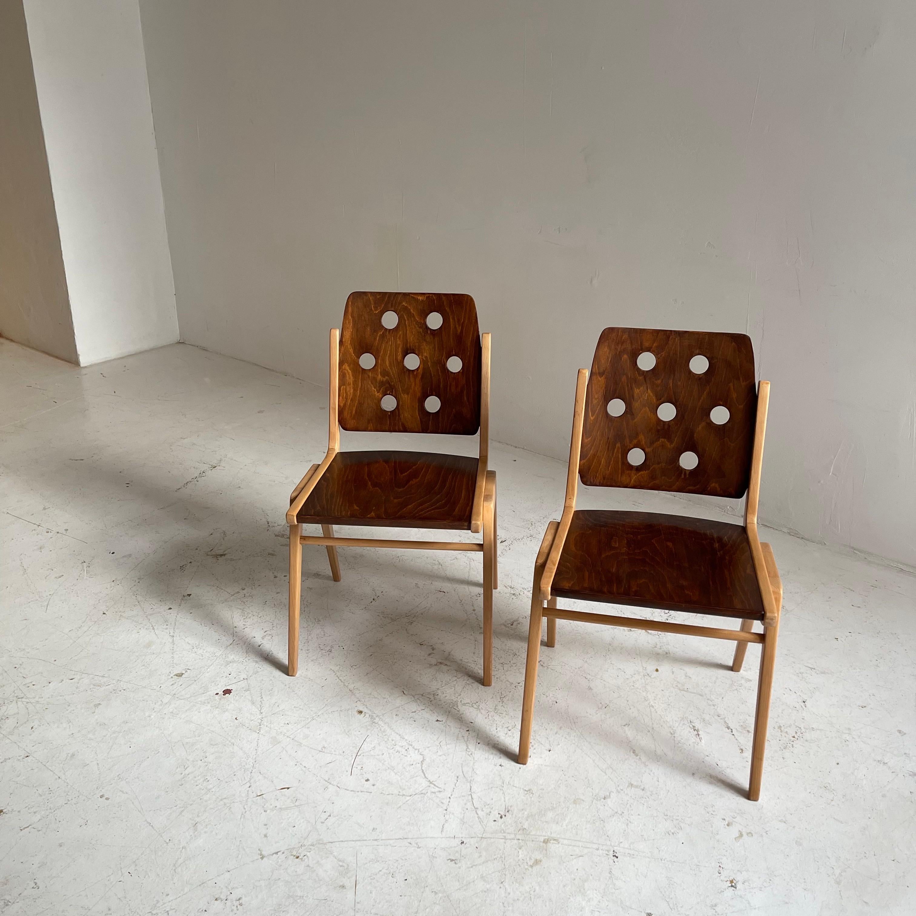 Austrian Franz Schuster Stacking Chair Set of Two, Austria 1955 For Sale