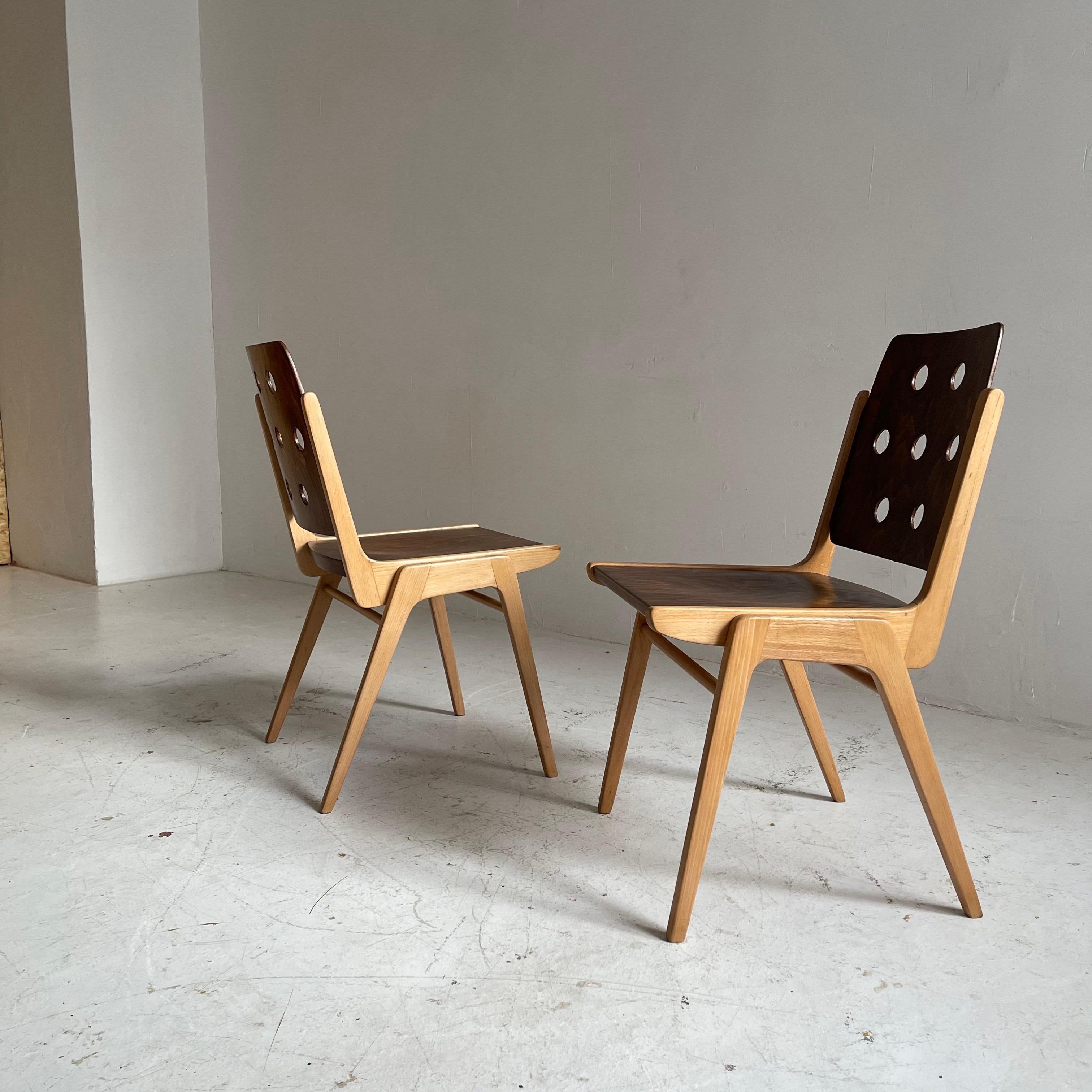 Beech Franz Schuster Stacking Chair Set of Two, Austria 1955 For Sale