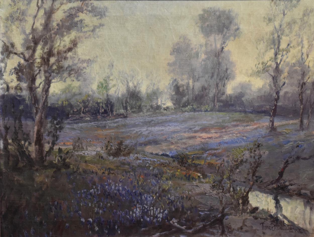 „MISTY BLUE“ CA. 1925.  FRANZ STRAHALM (1879-1935) TEXAS KÜNSTLER BLUEBONNETS – Painting von Franz Strahalm