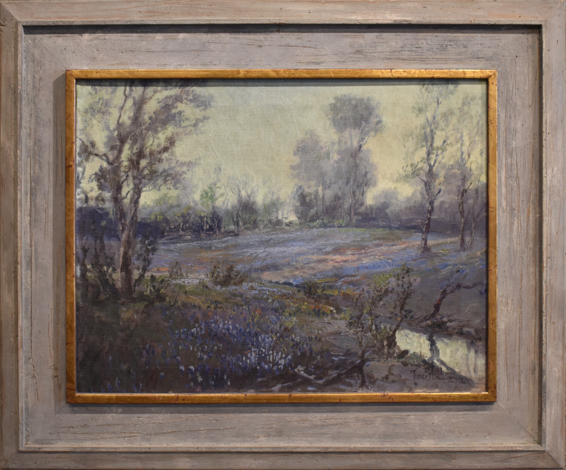 Franz Strahalm Landscape Painting – „MISTY BLUE“ CA. 1925.  FRANZ STRAHALM (1879-1935) TEXAS KÜNSTLER BLUEBONNETS