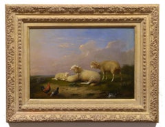 Al pascolo, 1871, Belgio, Realista, Paesaggio con pecore, galline e anatre
