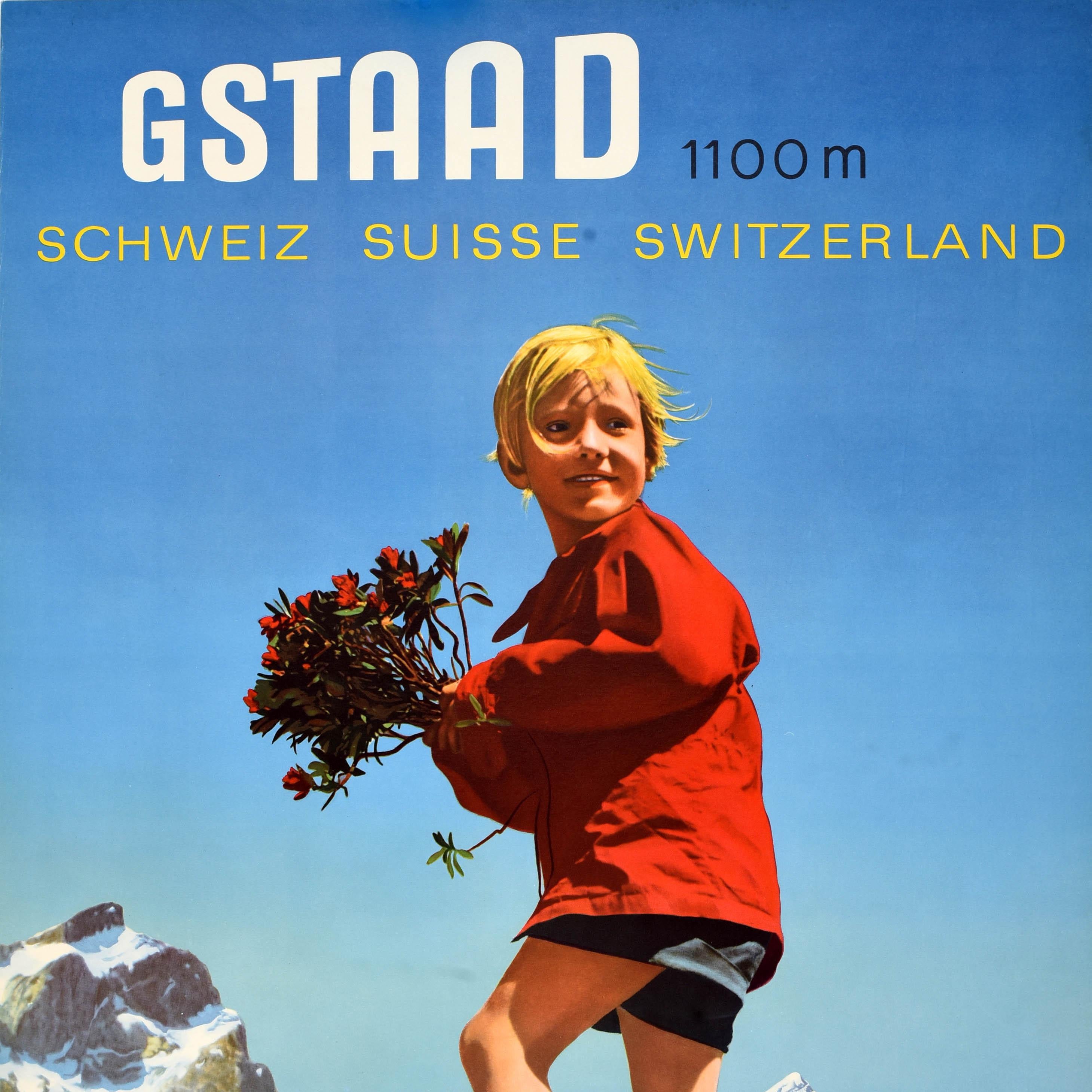 Original Vintage Travel Poster Gstaad Swissair Switzerland Franz Villiger Suisse For Sale 2