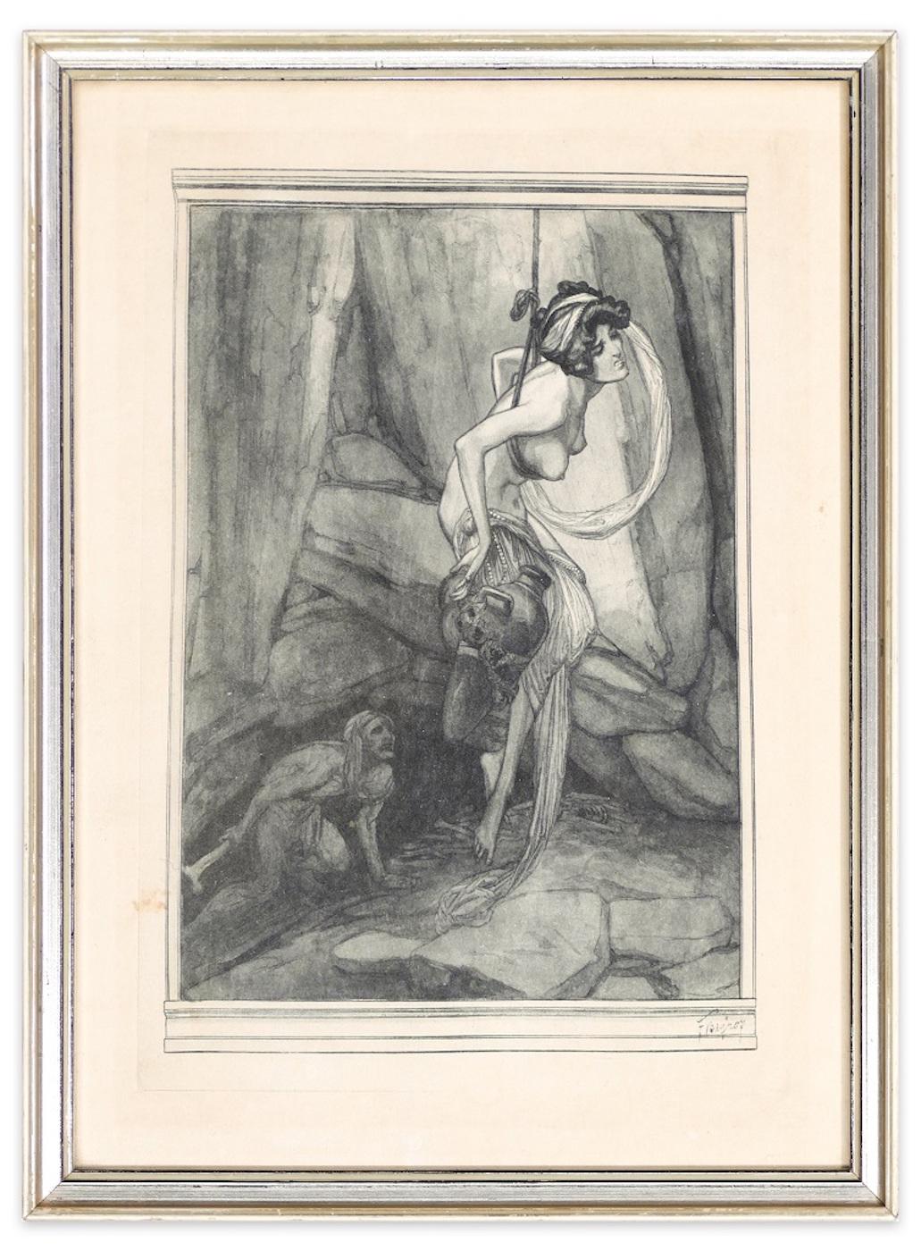 Samaritan Woman in Jacob's Well - Héliogravure by Franz von Bayros - Print by Franz von Bayros (Choisi Le Conin)
