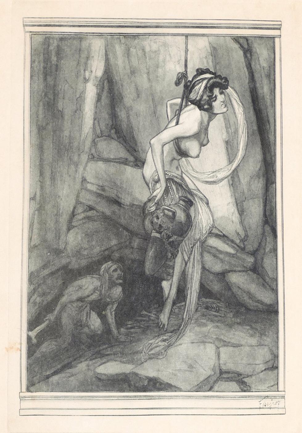 Franz von Bayros (Choisi Le Conin) Figurative Print - Samaritan Woman in Jacob's Well - Héliogravure by Franz von Bayros