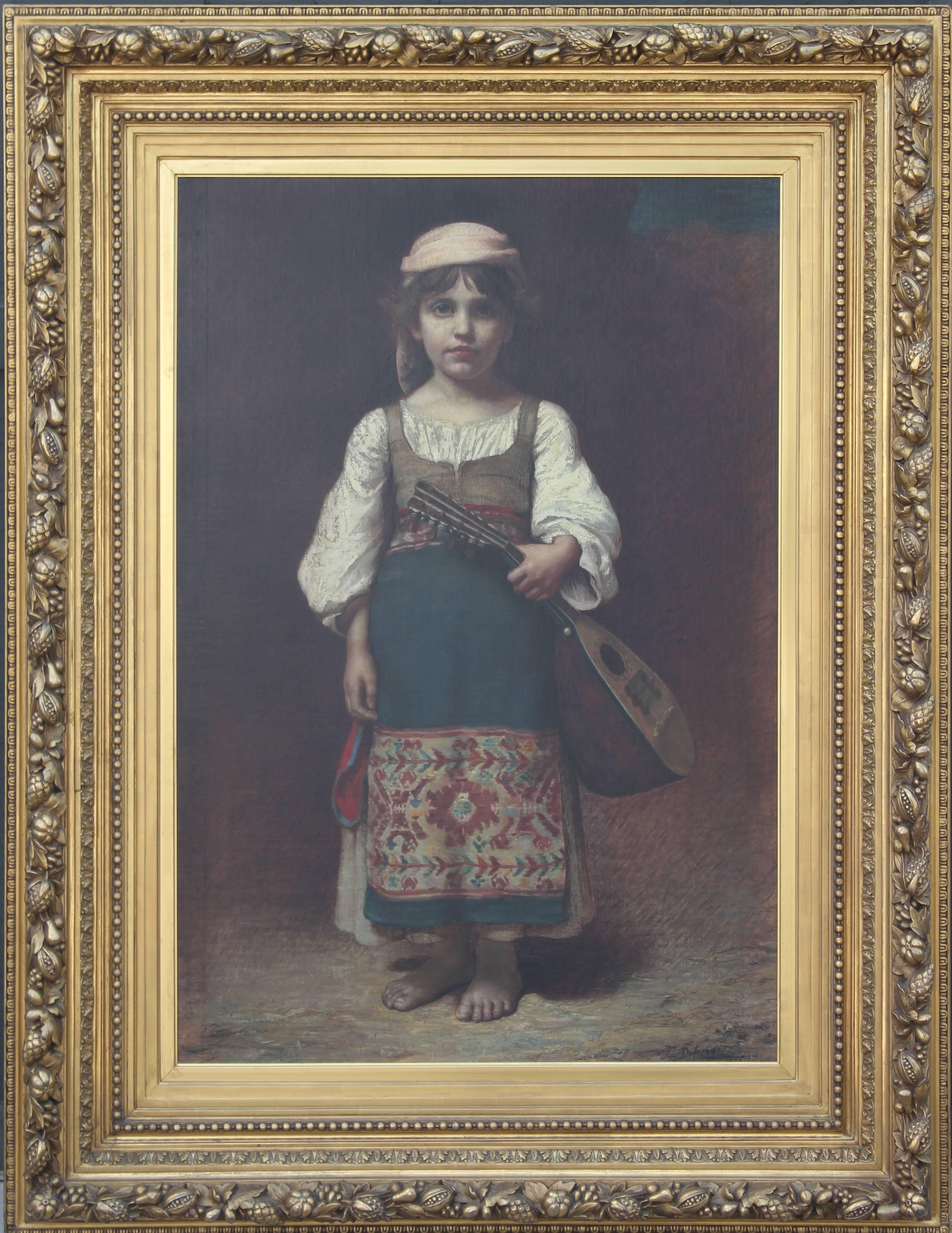 Large Early Portrait of a Young Girl - Art by Franz von Defregger