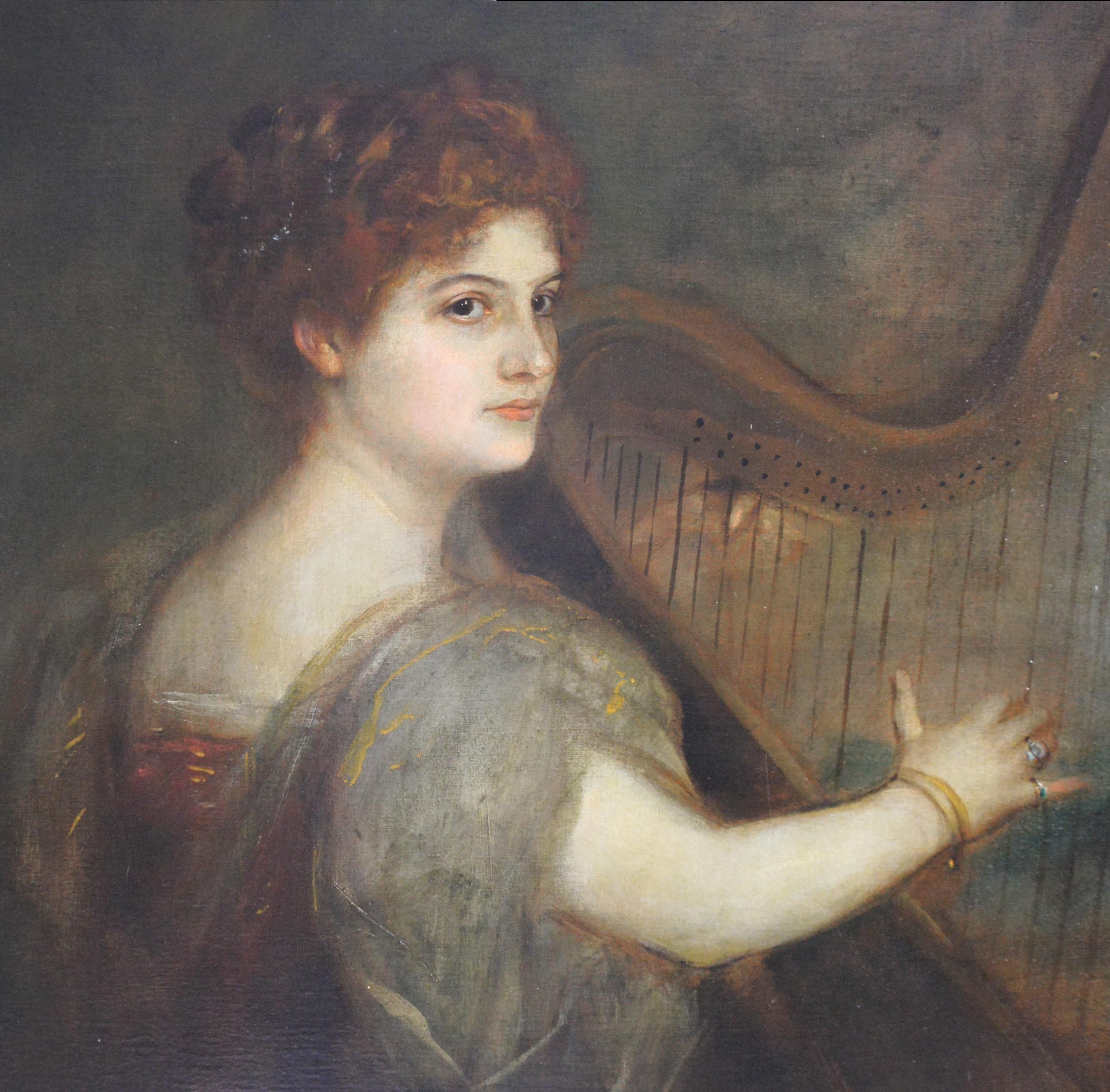 The Muse Terpsichore - Large 19th Century Portrait of the Ancient Greek Goddess  - Black Portrait Painting by Franz von Lenbach 