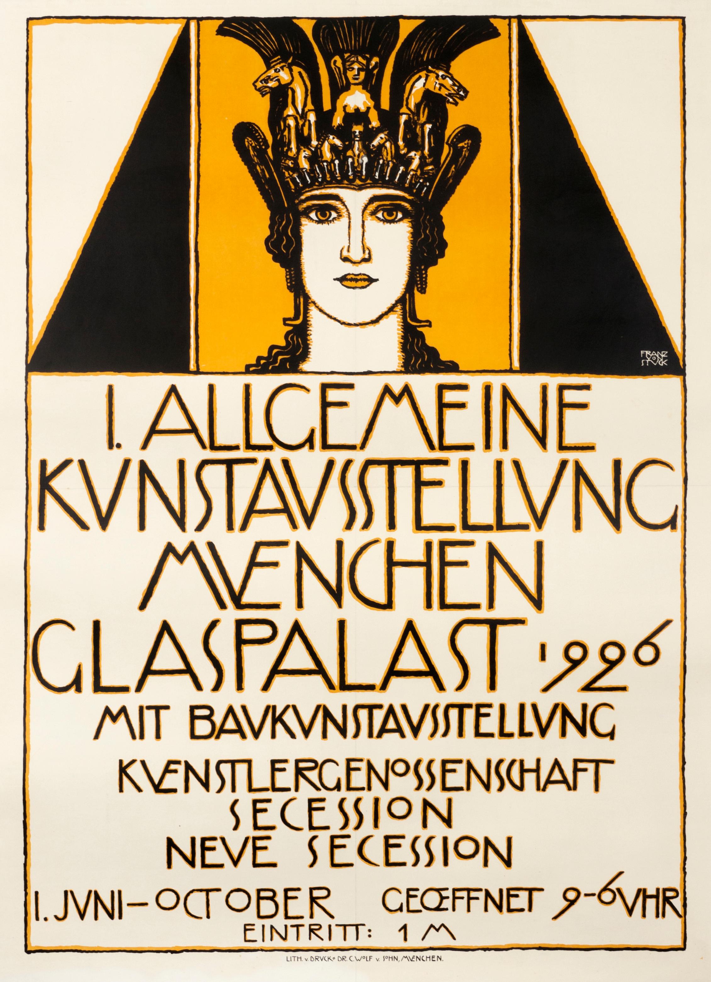 "Allgemeine Kunstaustellung" Munich Secession Original Vintage Exhibition Poster - Print by Franz von Stuck