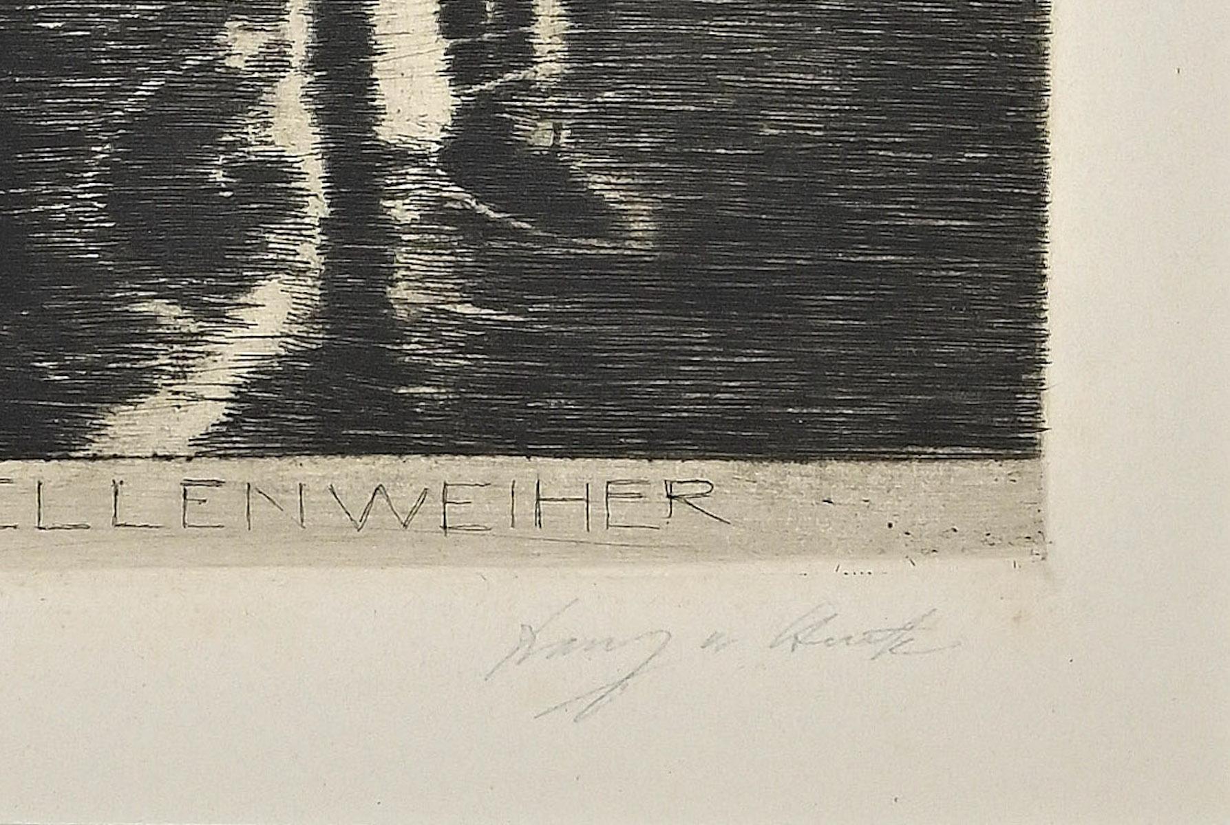 Forellenweiher – Radierung und Kaltnadelradierung von Franz Von Stuck – 1890er Jahre (Symbolismus), Print, von Franz von Stuck