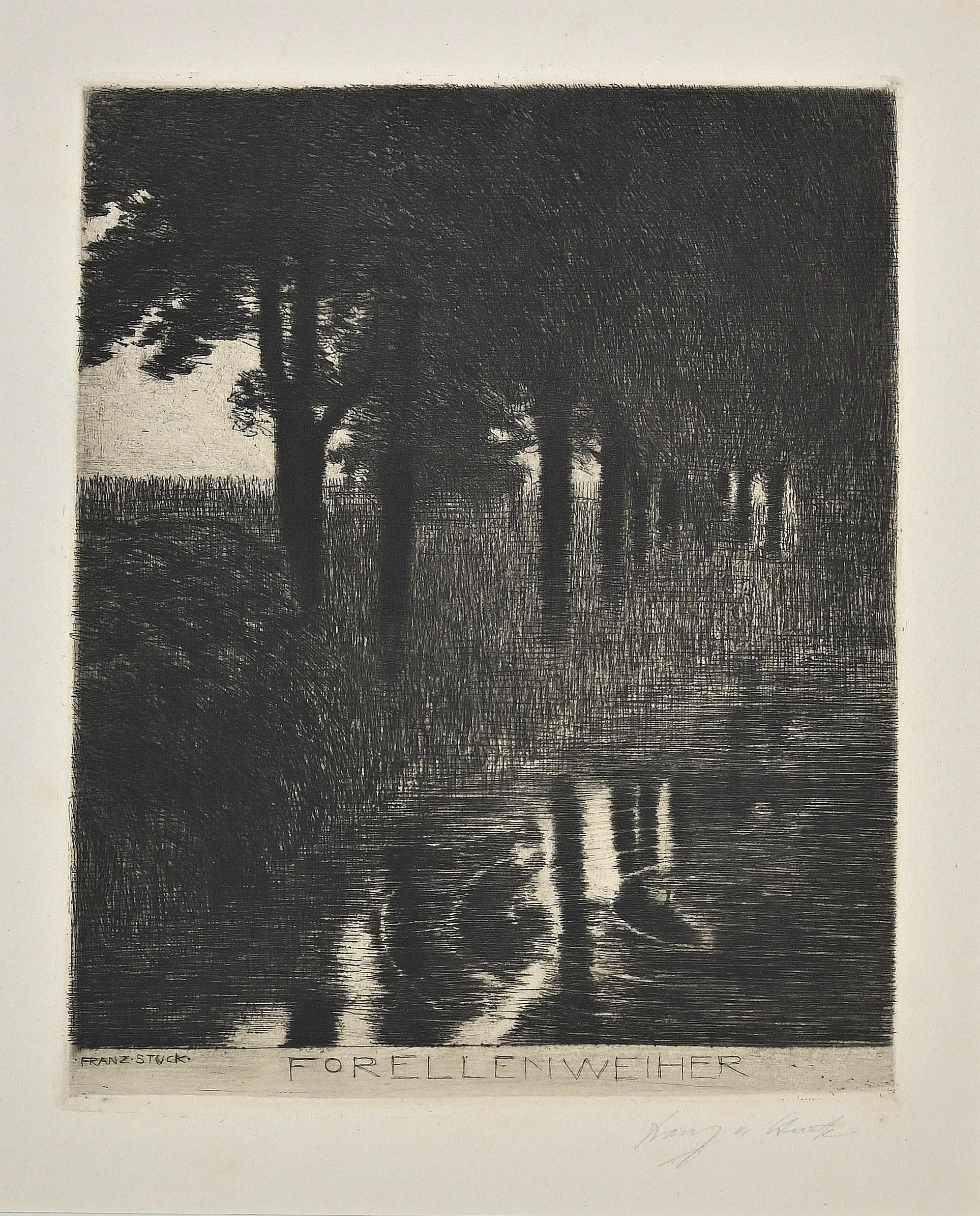 Forellenweiher - Etching and Drypoint by Franz Von Stuck - 1890s