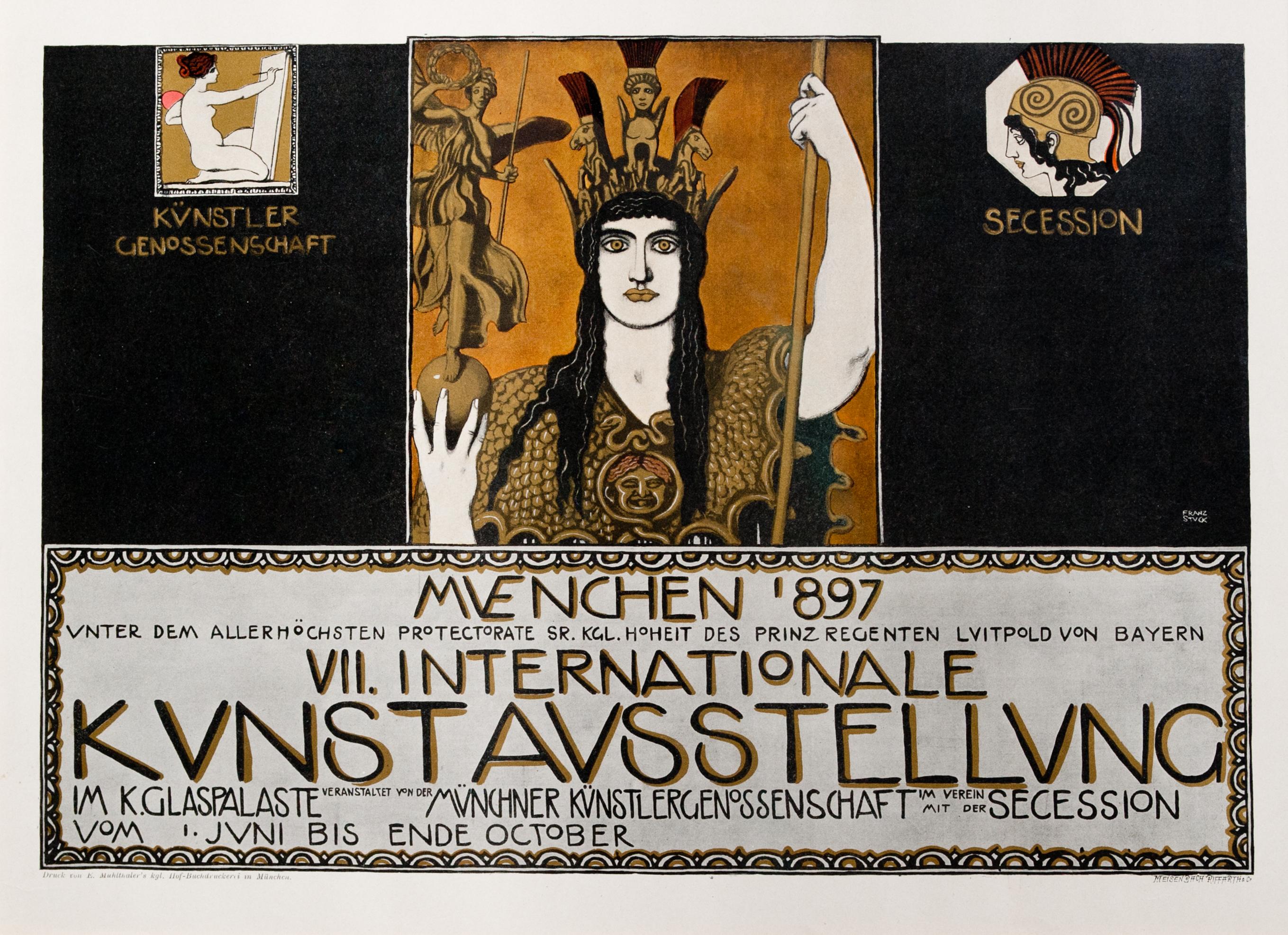 Franz von Stuck Figurative Print - Art Nouveau "Poster for Kunstavsstellung VII" by Fraz von Stuck