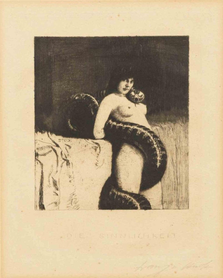 Franz von Stuck Figurative Print - The Sensuality - Original Etching by Franz Von Stuck - 1889