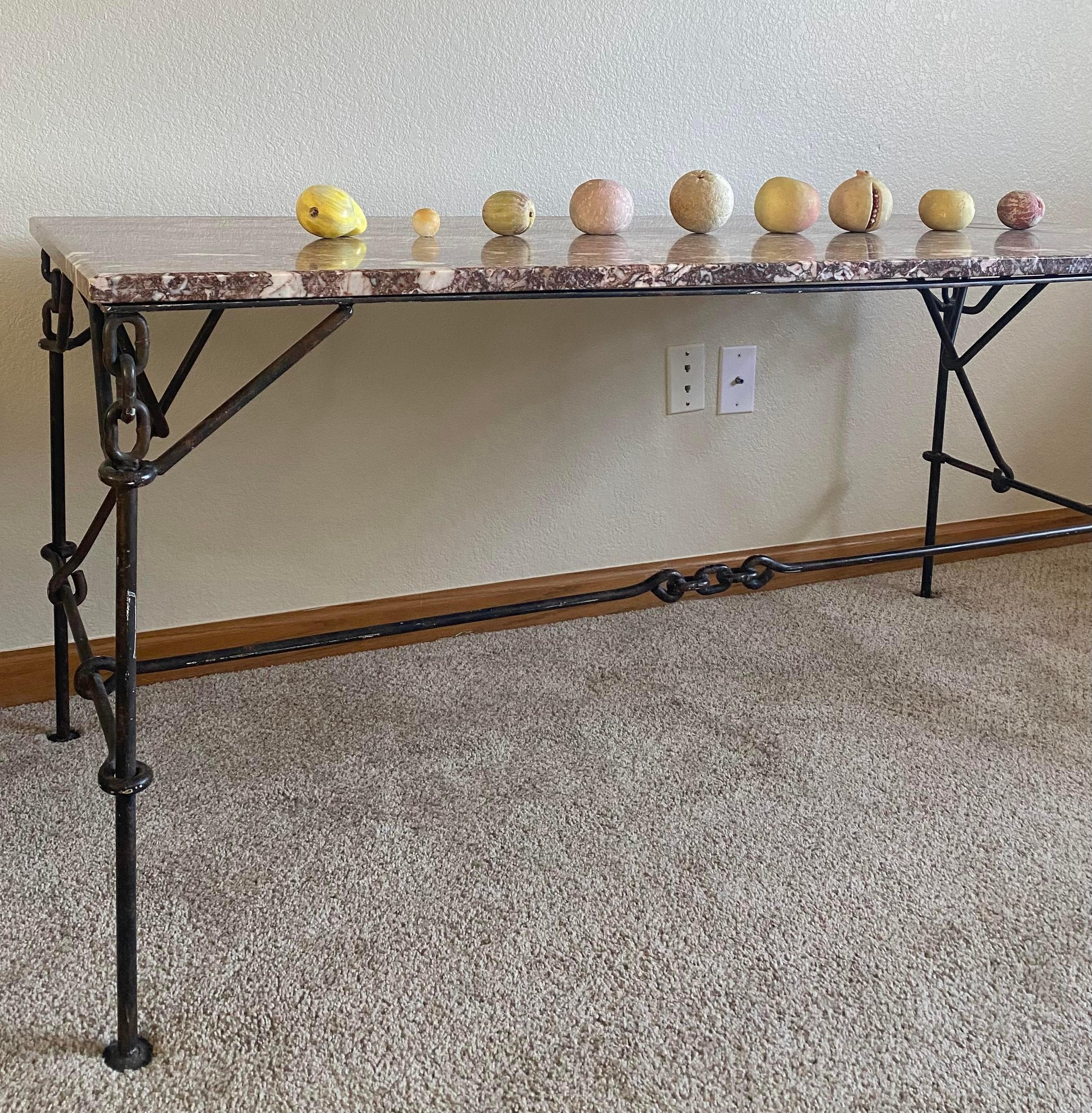 Mid-Century Modern Franz West-Style Iron Chain + Marble Desk / Console Table For Sale