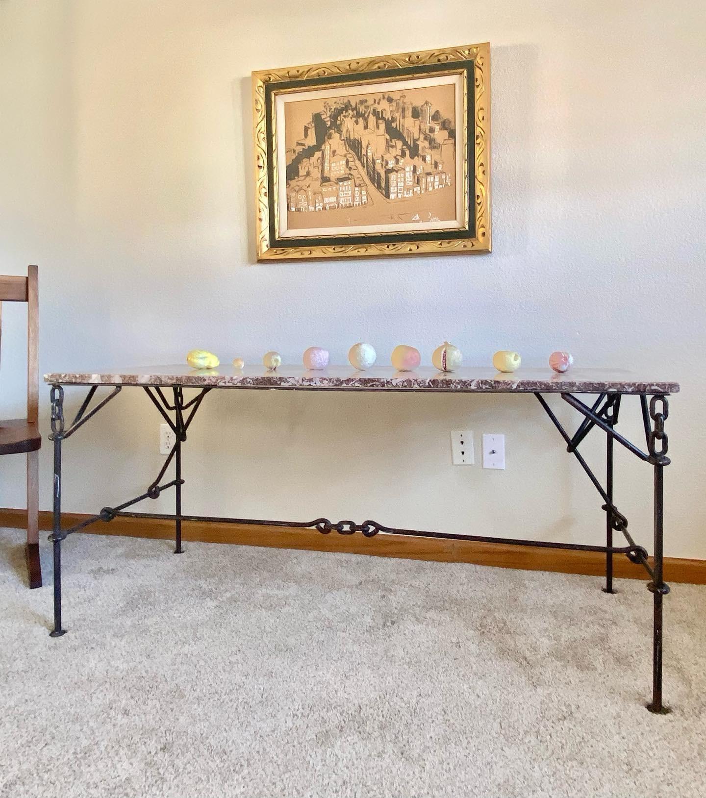 French Franz West-Style Iron Chain + Marble Desk / Console Table For Sale