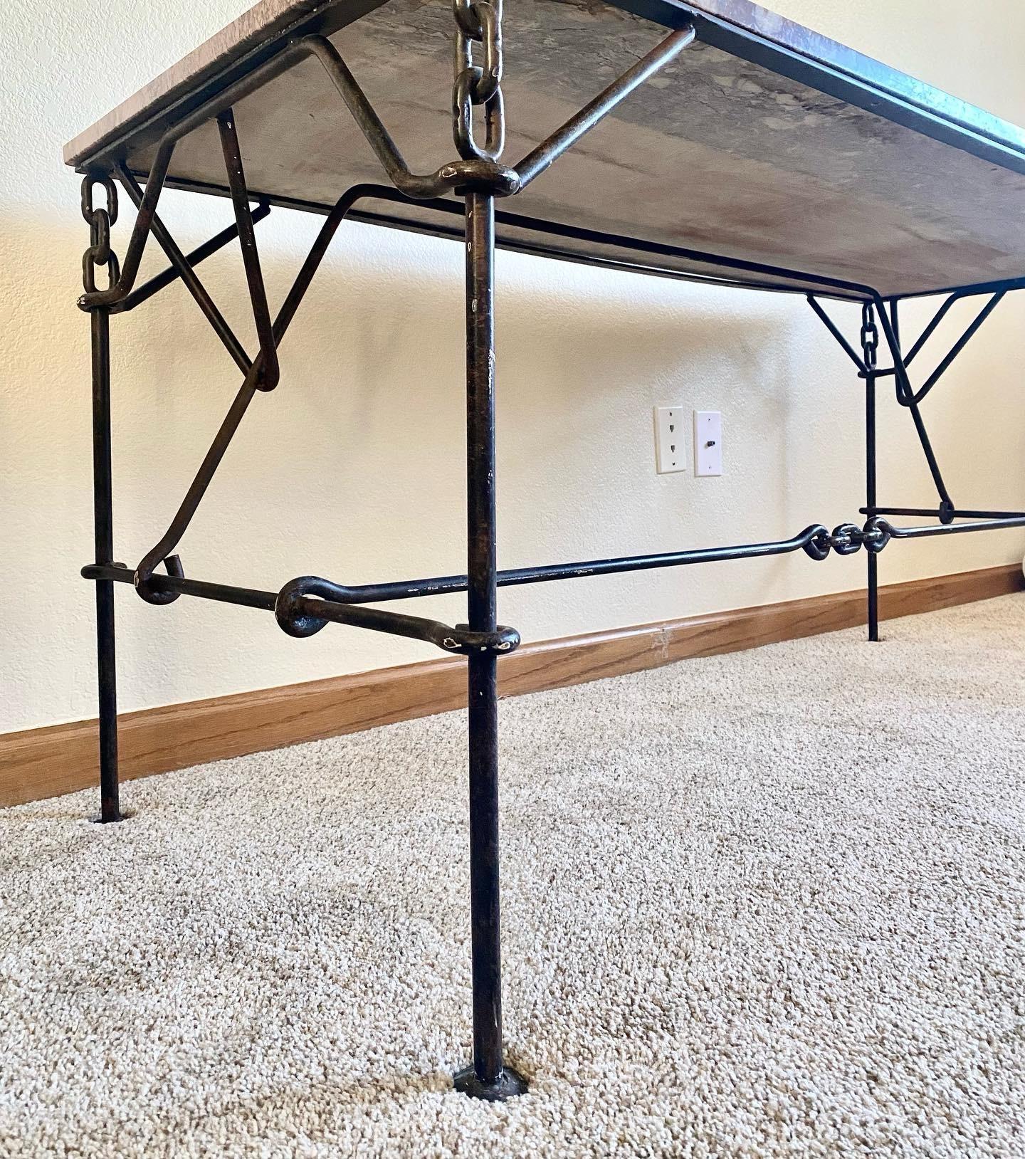 Franz West-Style Iron Chain + Marble Desk / Console Table For Sale 2