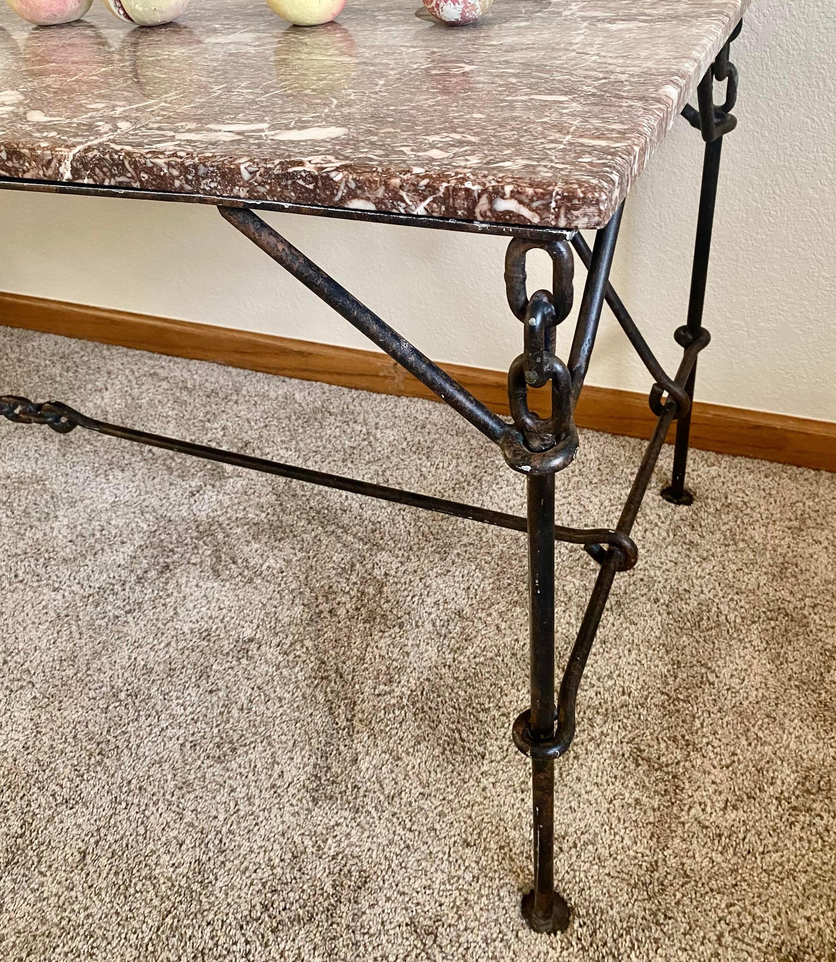 Franz West-Style Iron Chain + Marble Desk / Console Table For Sale 3