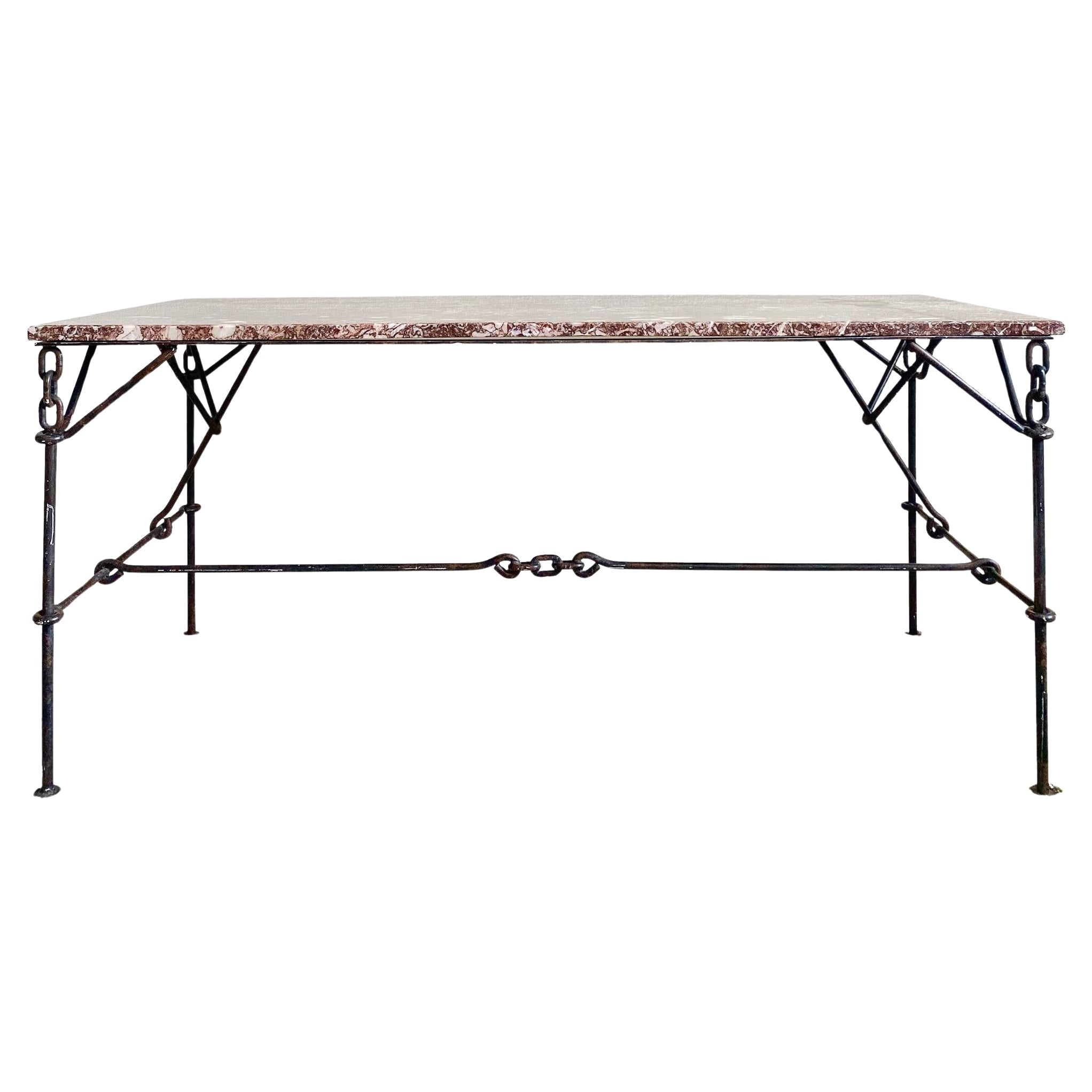 Franz West-Style Iron Chain + Marble Desk / Console Table For Sale