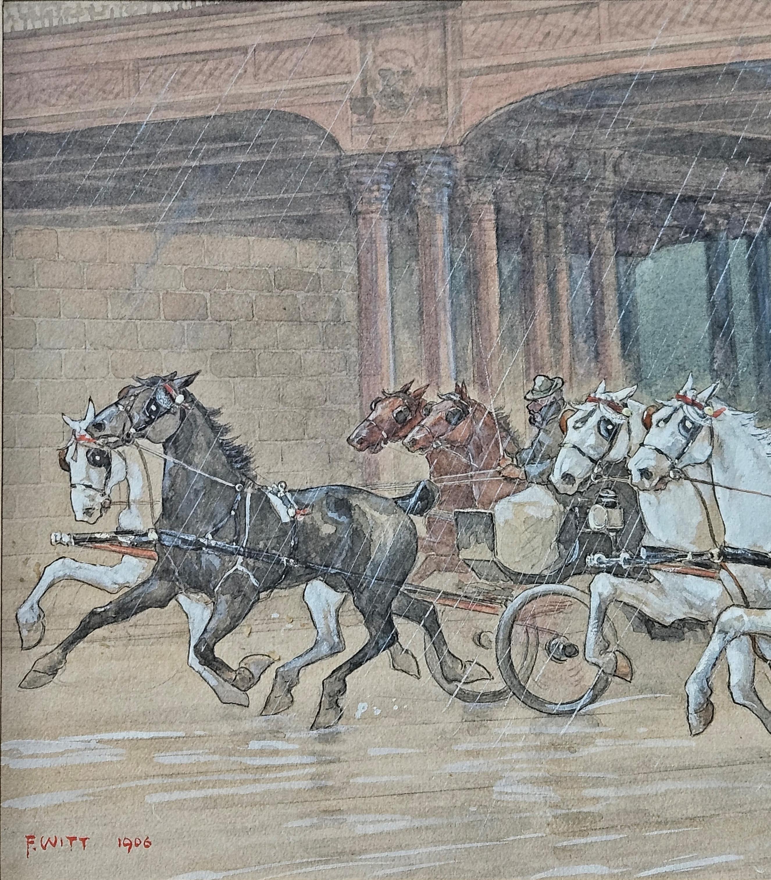 Début du 20ème siècle Franz Witt - Aquarelle d'une course de chevaux en vente