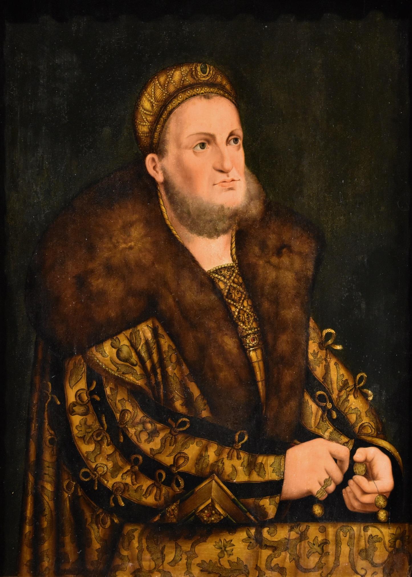 Frederick III Cranach Rohrich Peinture Huile sur table 19ème siècle Portrait flamand - Painting de Franz Wolfgang Rohrich (nuremberg 1787 - 1834)