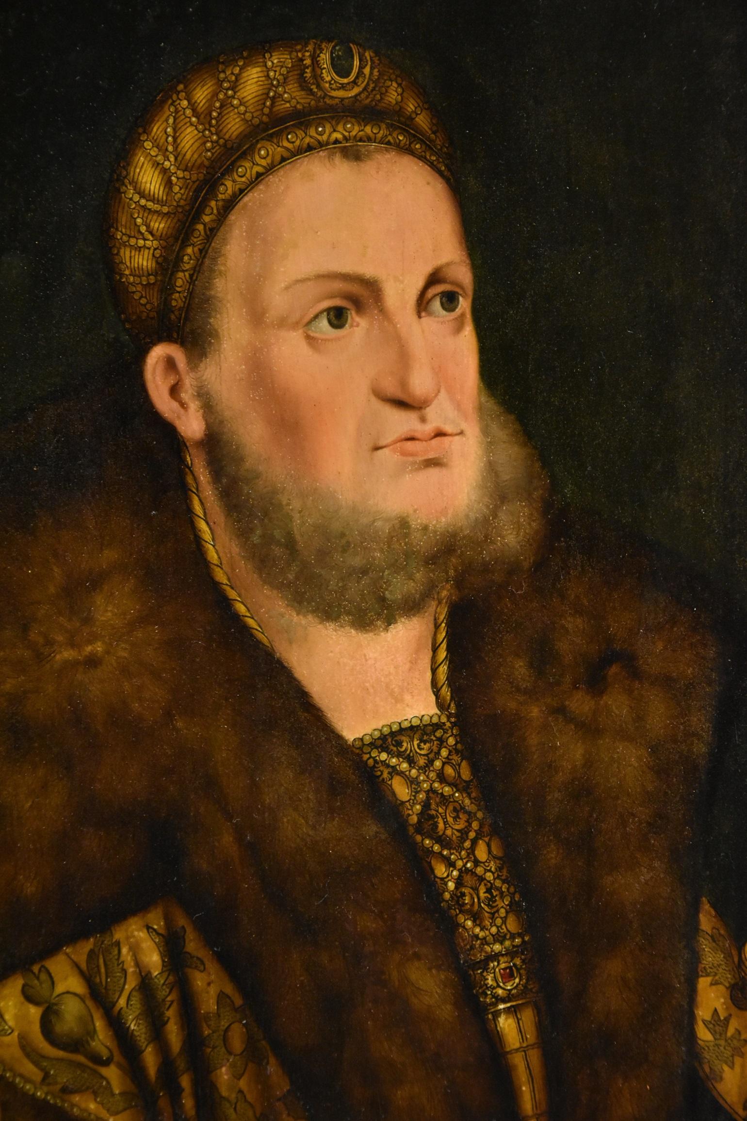 Frederick III Cranach Rohrich Peinture Huile sur table 19ème siècle Portrait flamand - Marron Portrait Painting par Franz Wolfgang Rohrich (nuremberg 1787 - 1834)