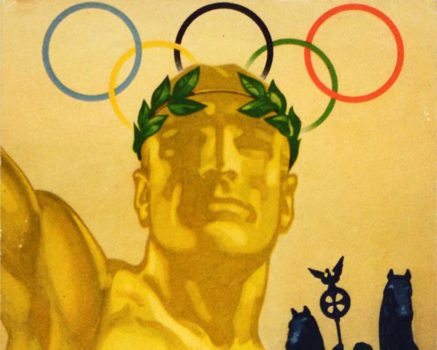 Original Vintage Olympic Games Poster - 1936 Berlin Olympics - Brandenburg Gate - Print by Franz Würbel