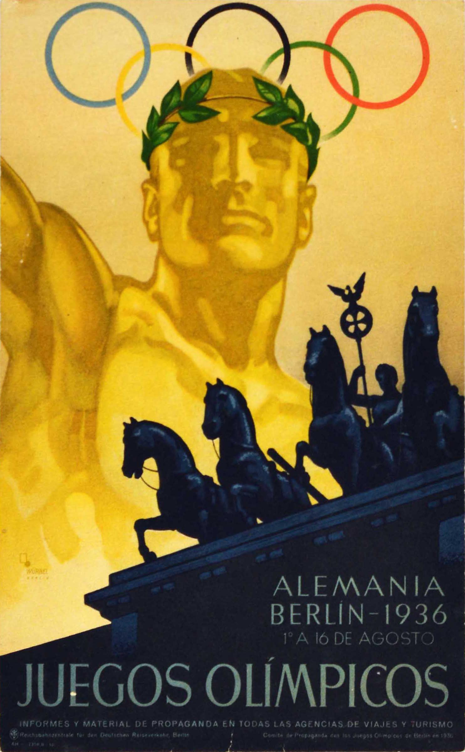 Franz Würbel Print - Original Vintage Olympic Games Poster - 1936 Berlin Olympics - Brandenburg Gate