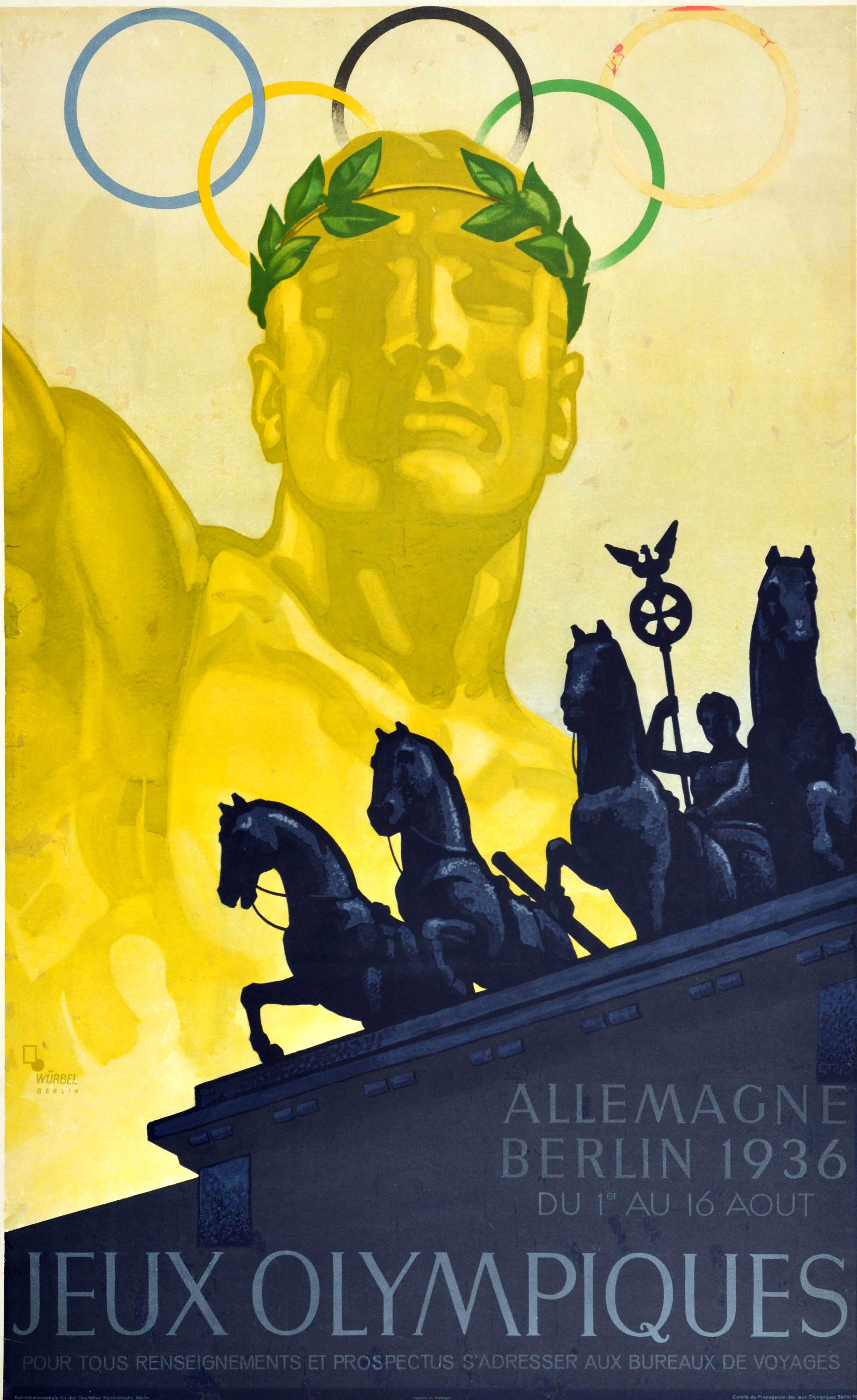Franz Würbel Print - Original Vintage Sport Poster 1936 Olympic Games Berlin Germany Brandenburg Gate