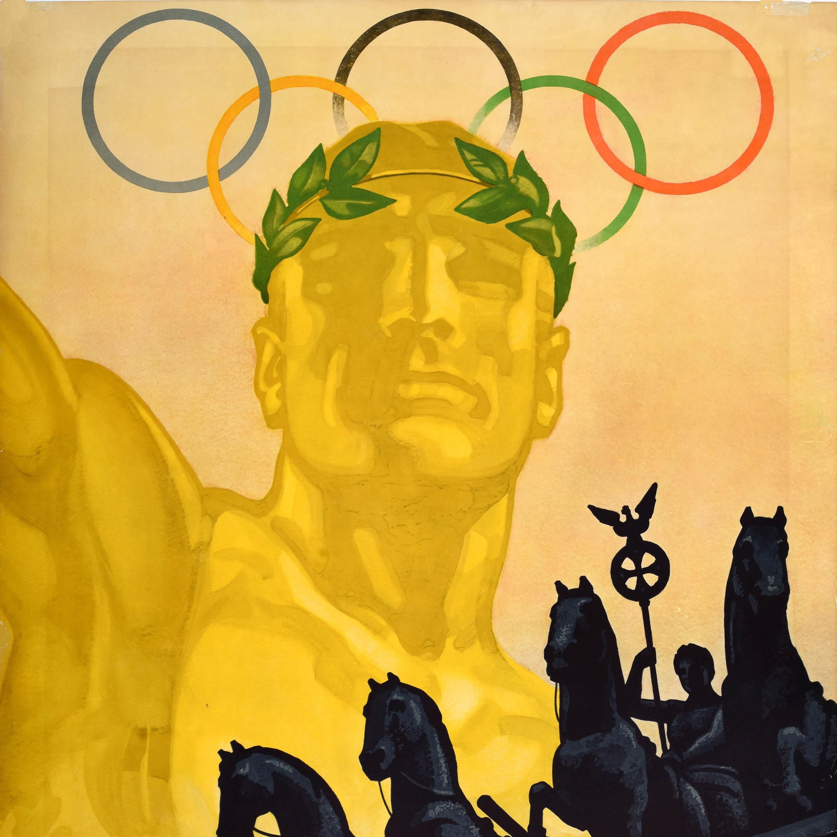 Póster Deportivo Original Vintage Juegos Olímpicos Berlín 1936 Franz Wurbel Inglés - Print de Franz Würbel