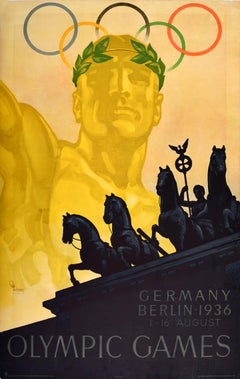 Original Vintage Sport Poster Olympic Games Berlin 1936 Franz Wurbel English