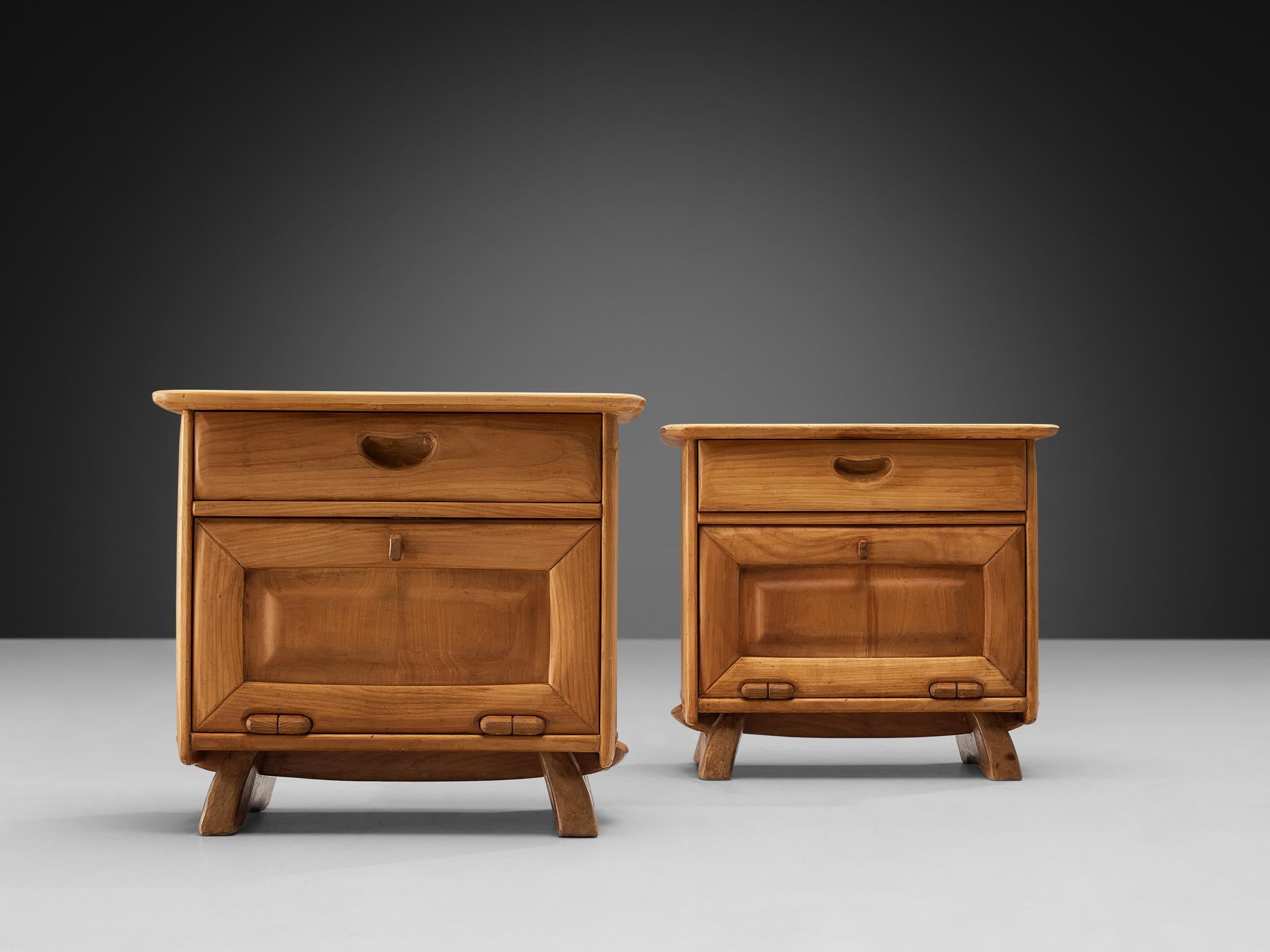 Franz Xavel Sproll Pair of Night Stands in Solid Elm In Good Condition In Waalwijk, NL