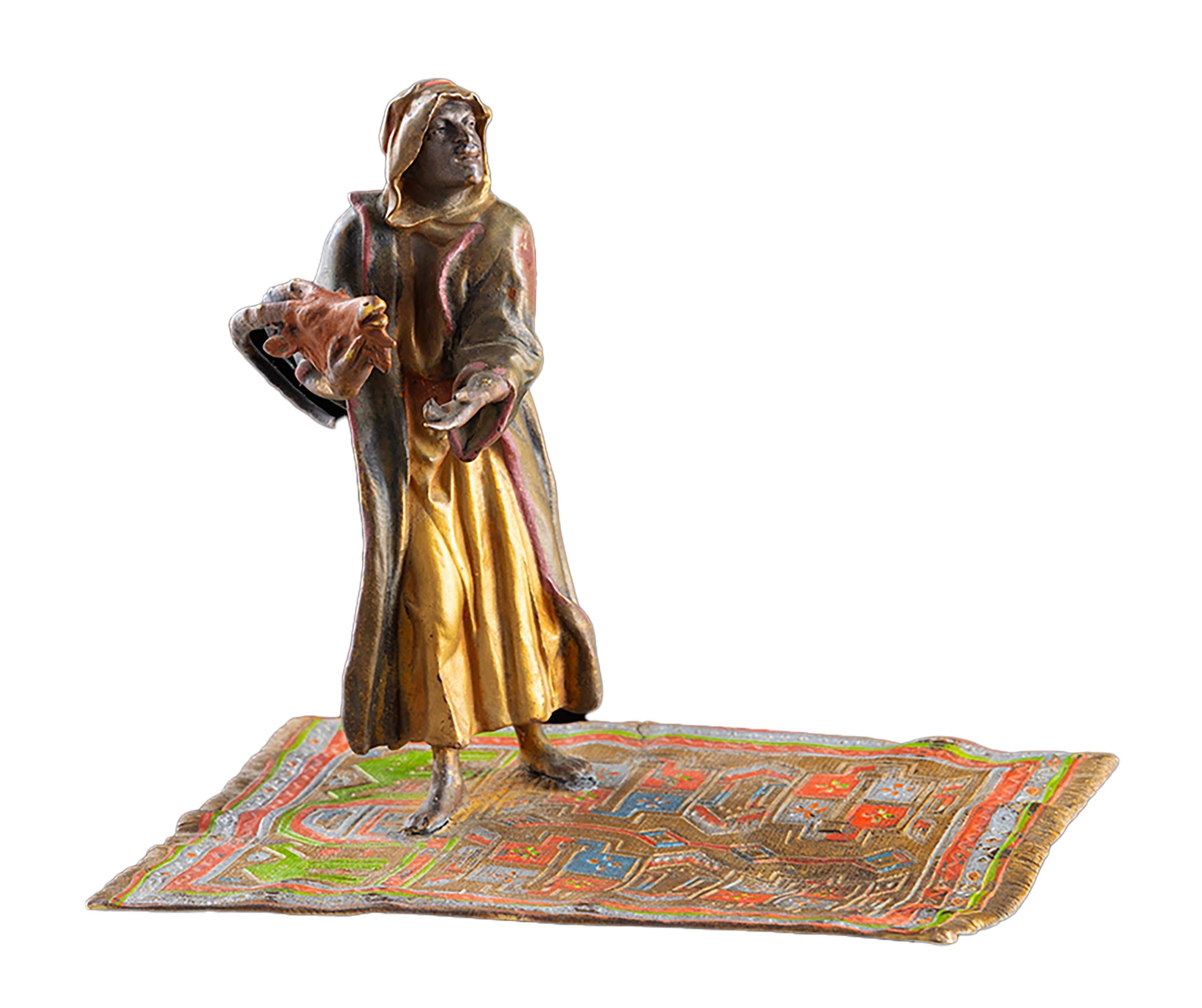 Bronzo Franz Xaver Bergmann (1861-1936) Il mercante di tappeti in vendita