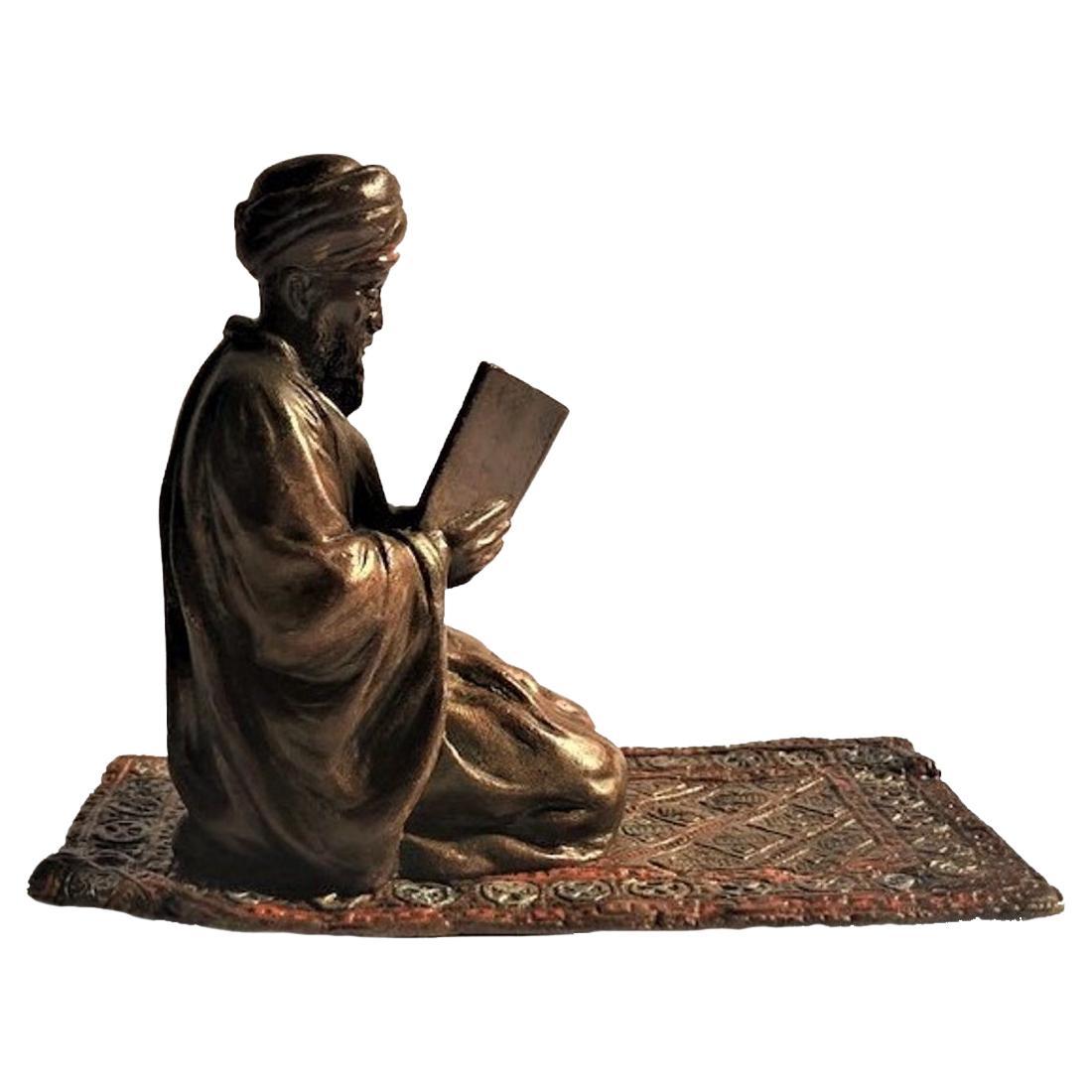 Französischer Koran-Leser, Wiener Bronzeskulptur Briefbeschwerer von Xaver Bergmann, ca. 19