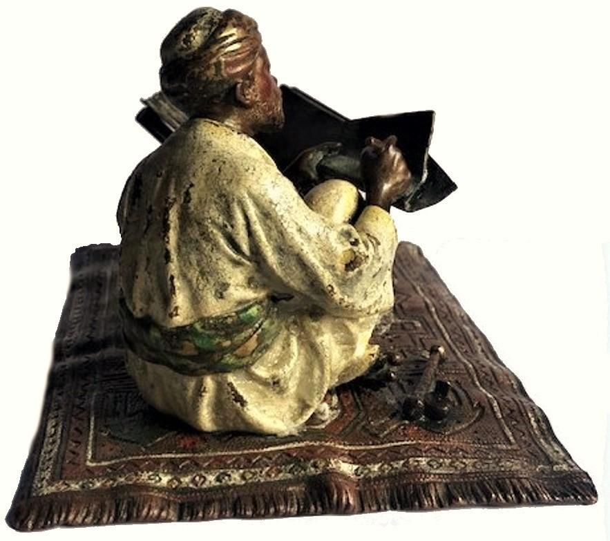 Late 19th Century Franz Xaver Bergmann, Koran Scribe, Vienna Bronze Sculpture, Ca. 1900 For Sale