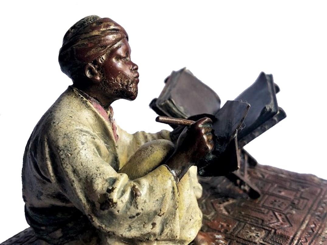 Franz Xaver Bergmann, Koran Scribe, Vienna Bronze Sculpture, Ca. 1900 For Sale 1