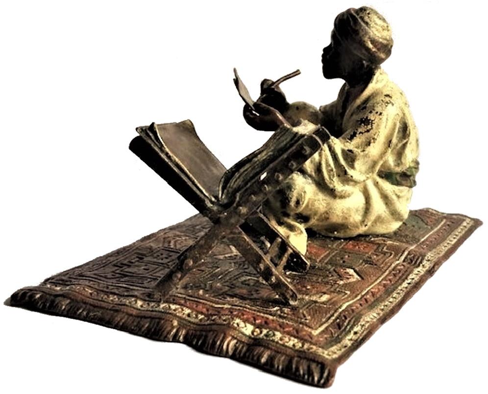 Painted Franz Xaver Bergmann, Koran Scribe, Vienna Bronze Sculpture, Ca. 1900 For Sale