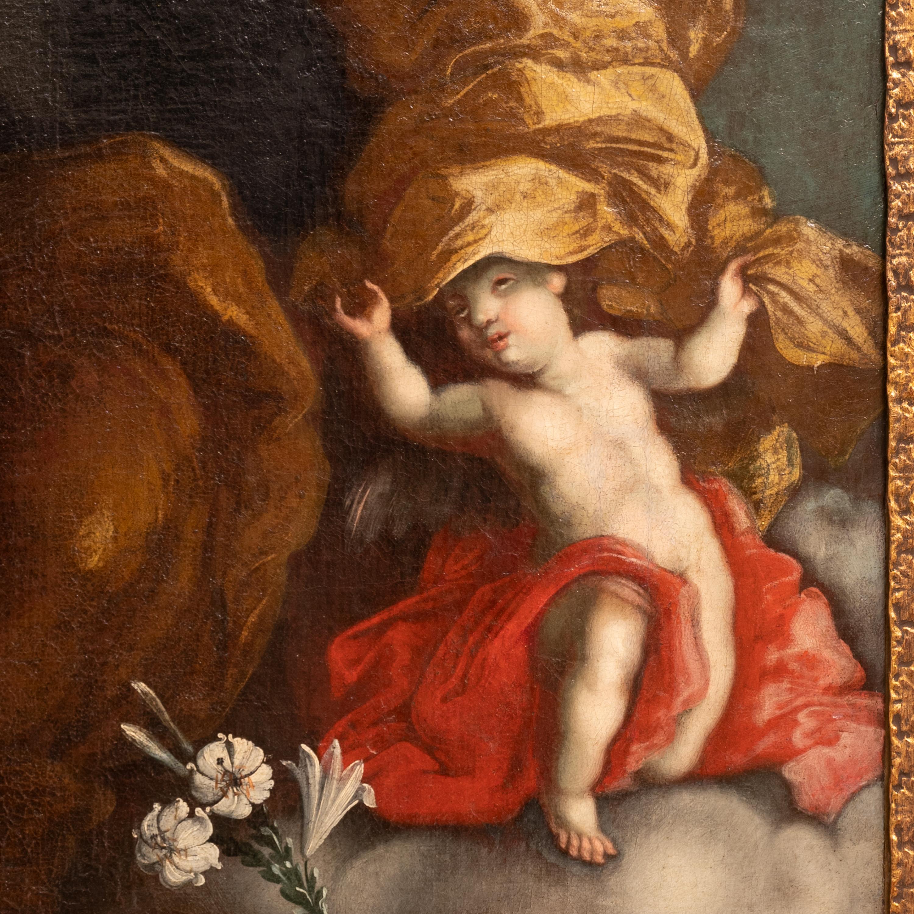 Pittura su tela barocca austriaca antica Architettura Allegoria Cherubini in vendita 1