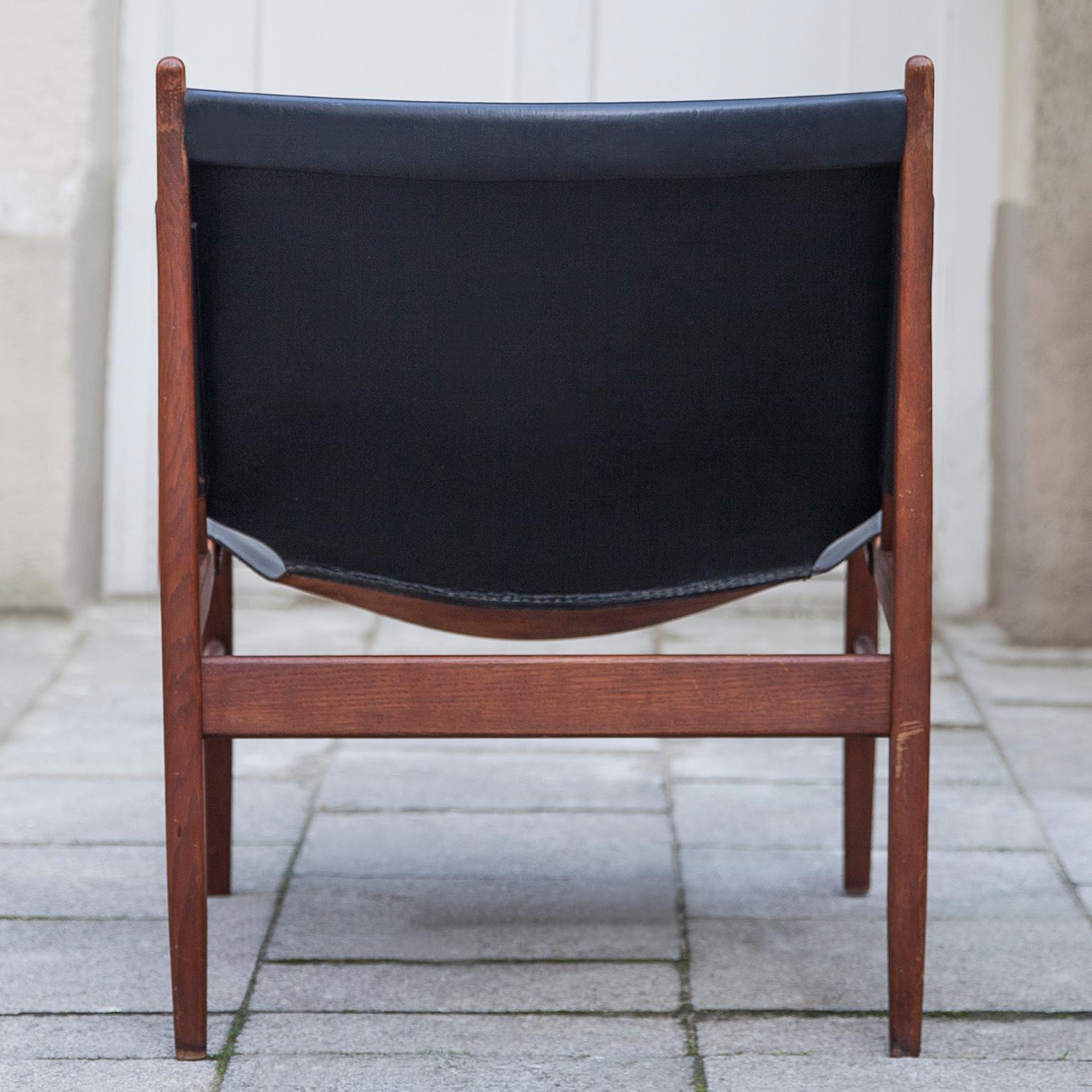 Franz Xaver Lutz Black Leather Chimney Chair, Germany, 1958 In Good Condition In Munich, DE