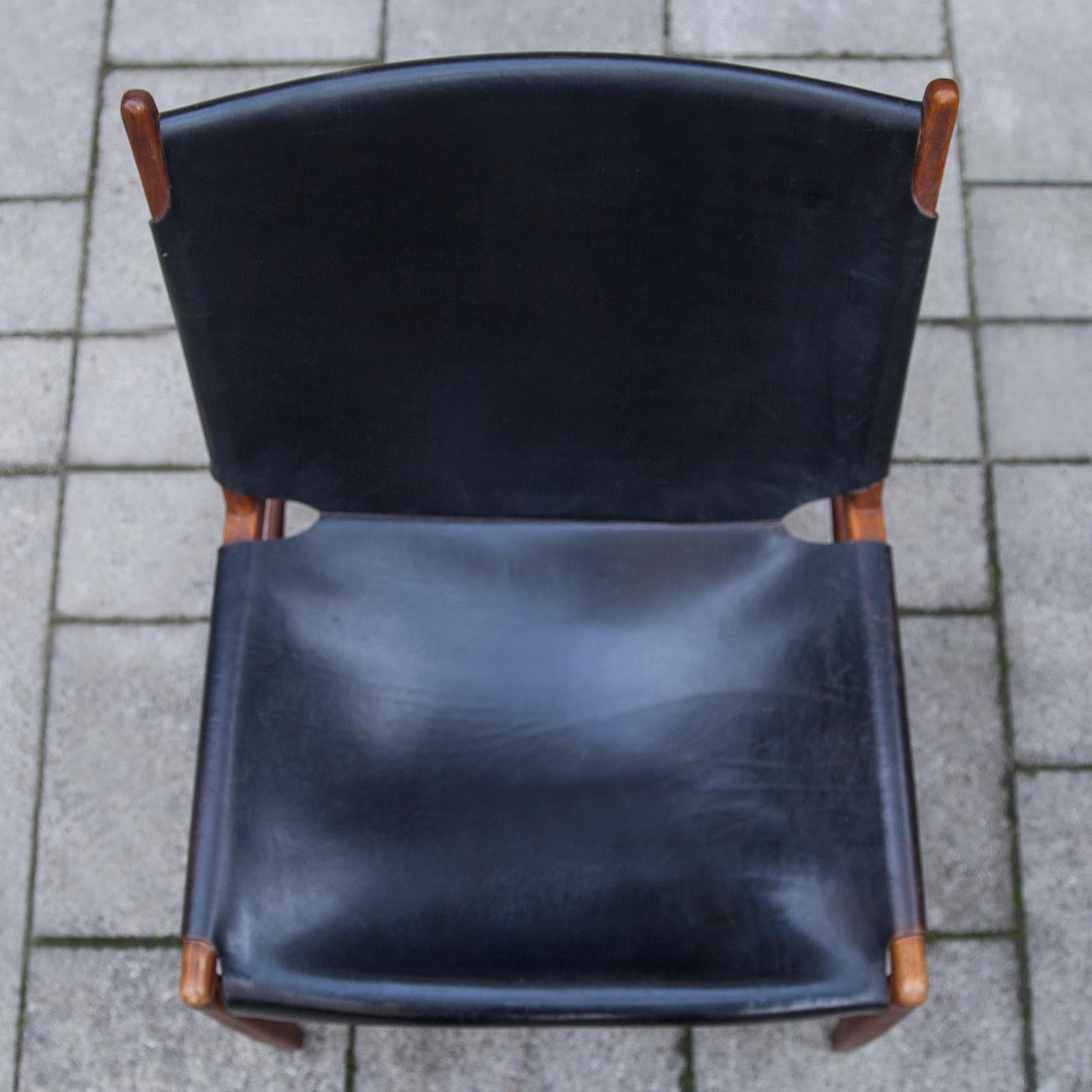 Franz Xaver Lutz Black Leather Chimney Chair, Germany, 1958 1