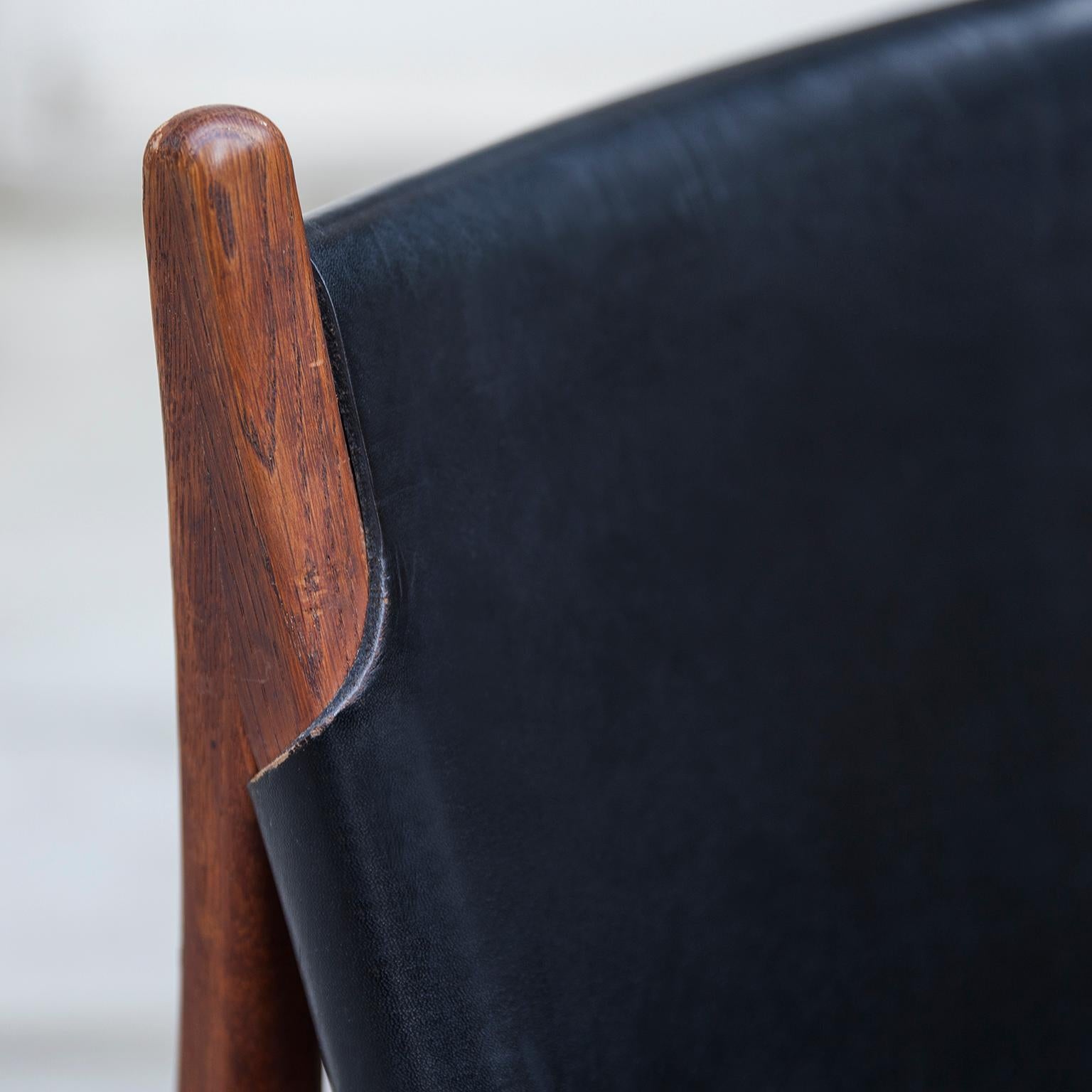 Franz Xaver Lutz Black Leather Chimney Chair, Germany, 1958 2