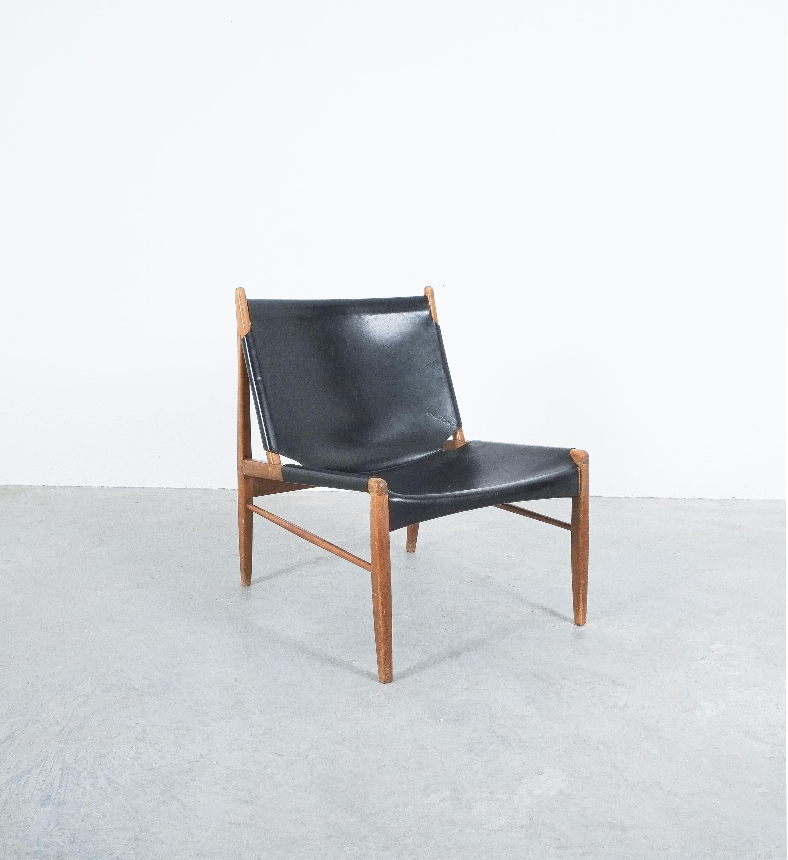 Franz Xaver Lutz Chimney Chair with Black Original Leather 2