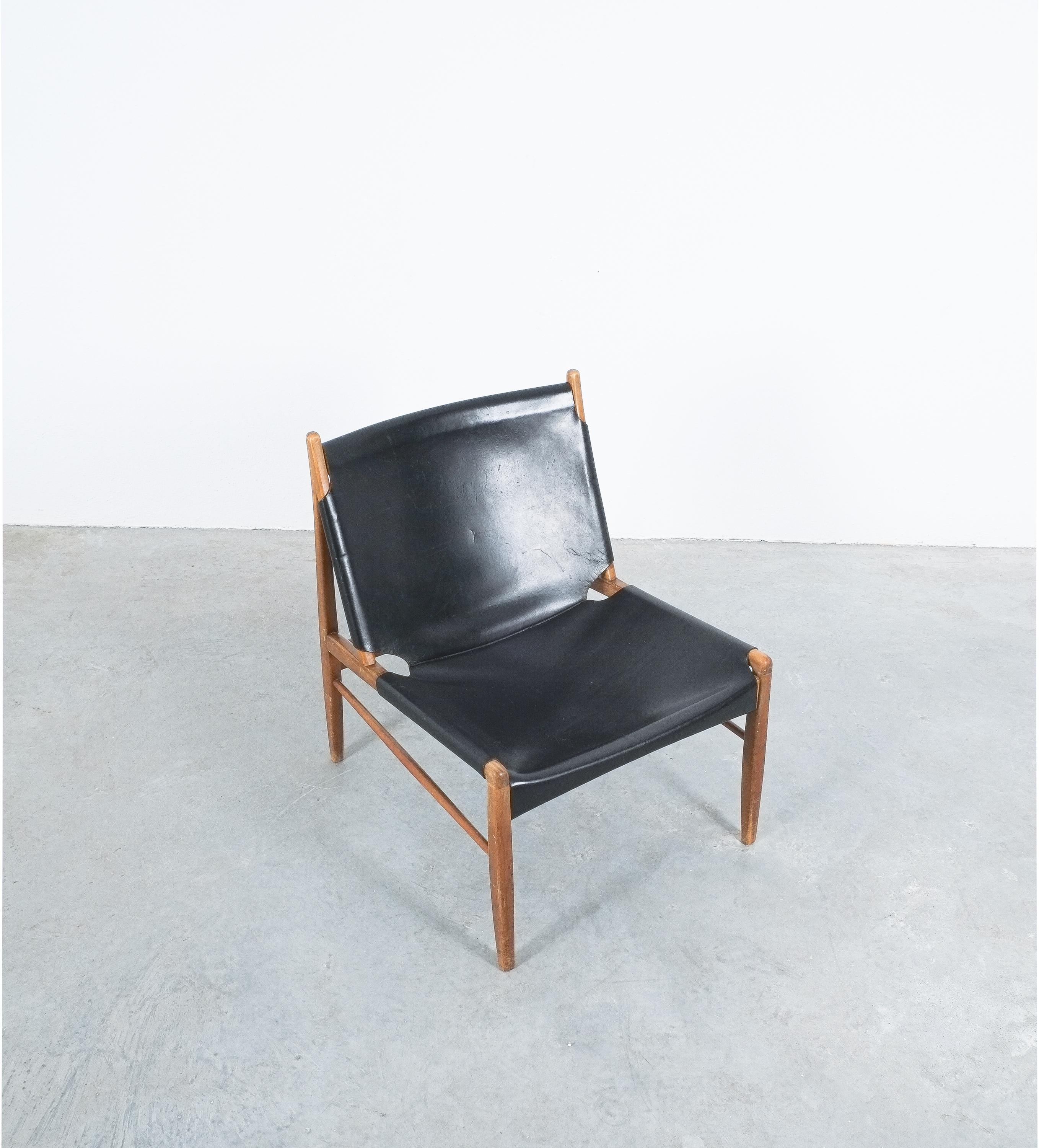 Italian Franz Xaver Lutz Chimney Chair with Black Original Leather