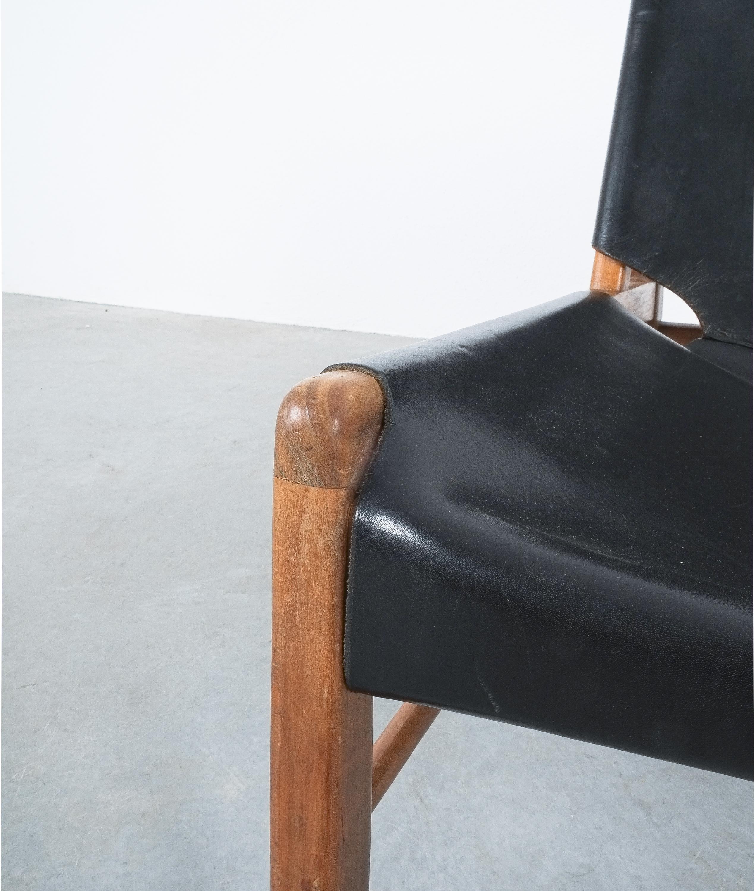 Franz Xaver Lutz Chimney Chair with Black Original Leather 1