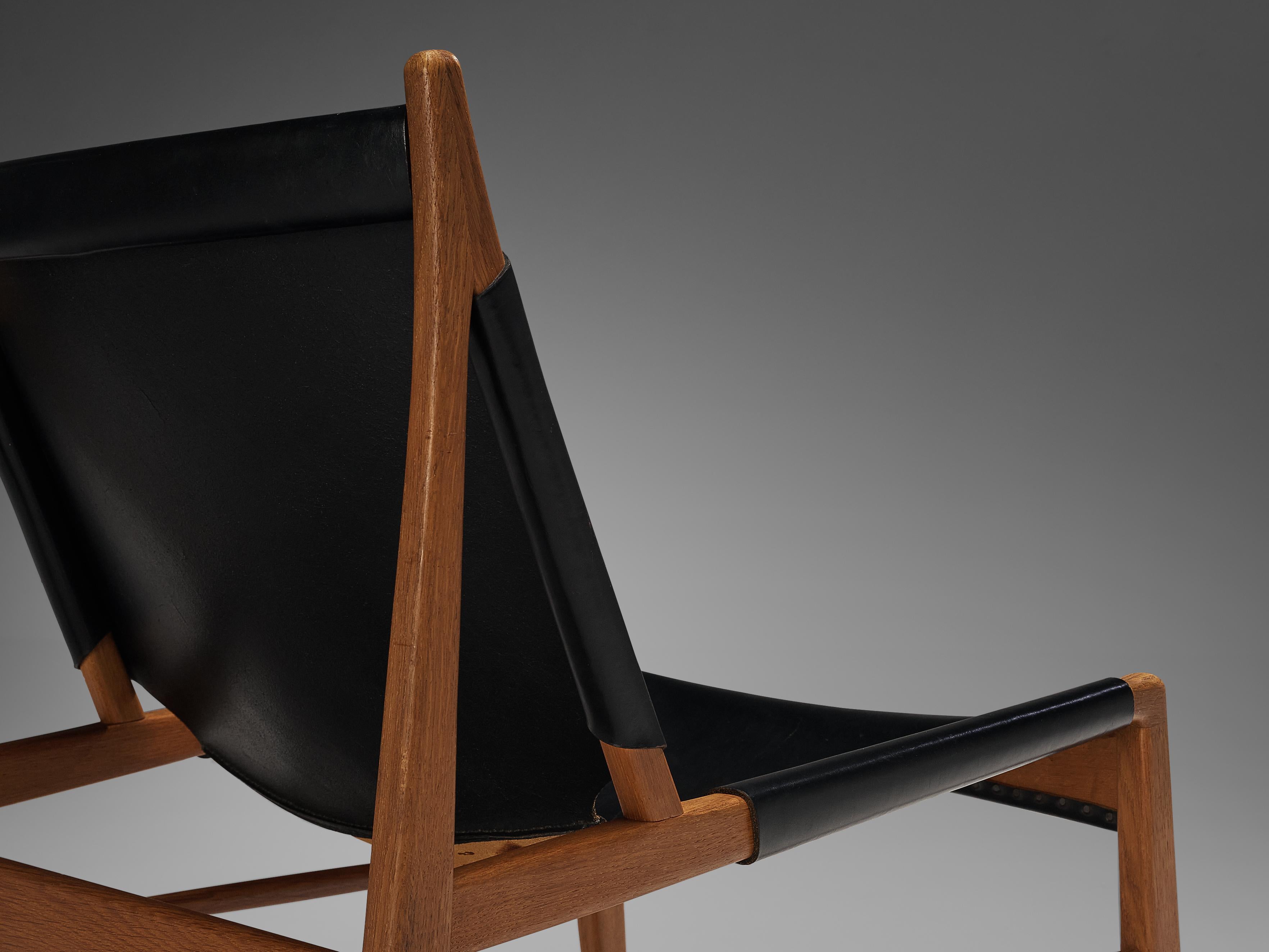 Mid-Century Modern Franz Xaver Lutz 'Chimney' Lounge Chair Model 1192 in Black Original Leather