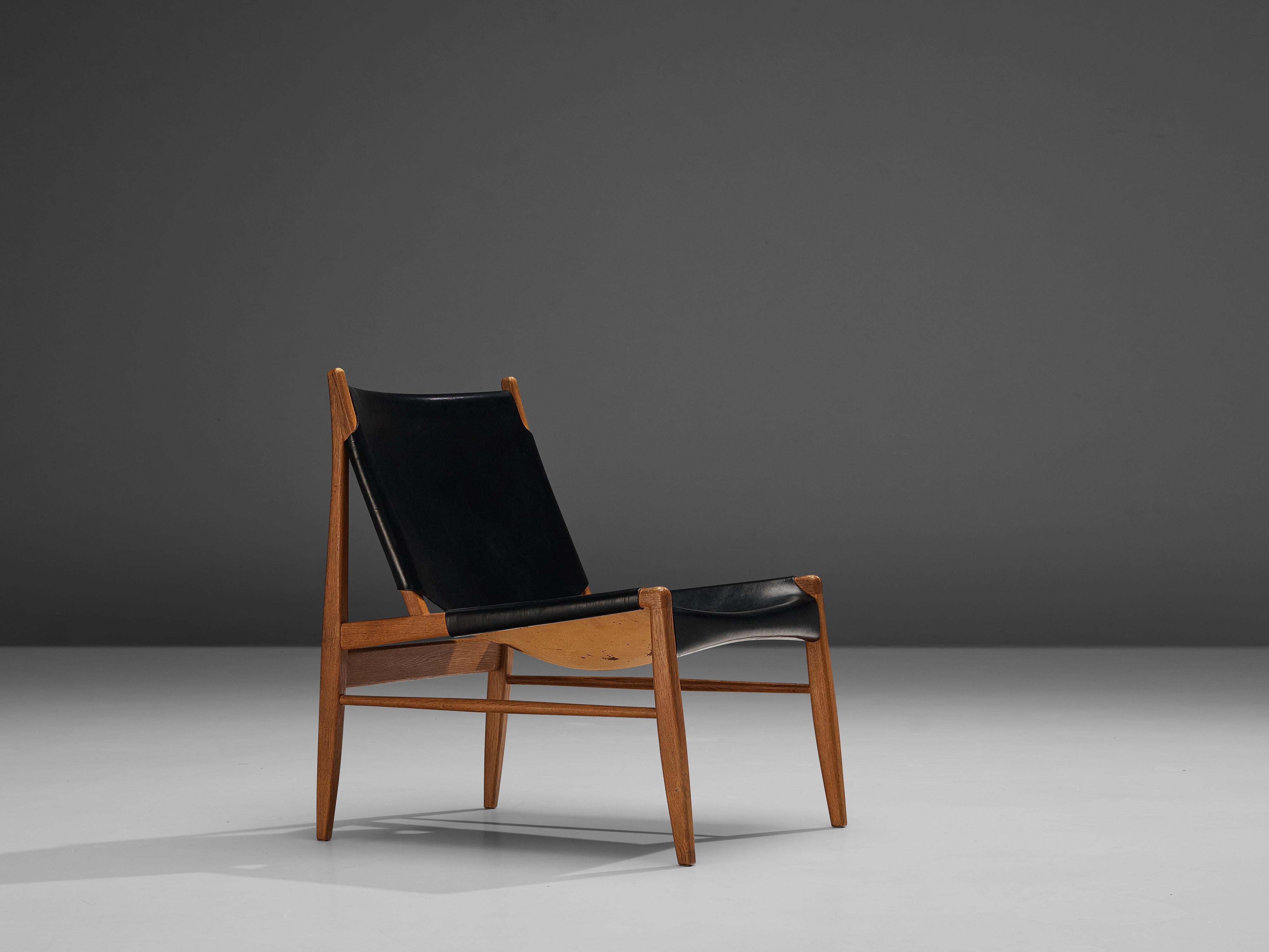 German Franz Xaver Lutz 'Chimney' Lounge Chair Model 1192 in Black Original Leather